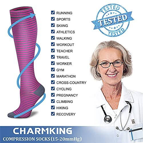 6 Pairs-Compression Socks Large-X-Large 01 Black/Black/Black/Black/Pink/Grey