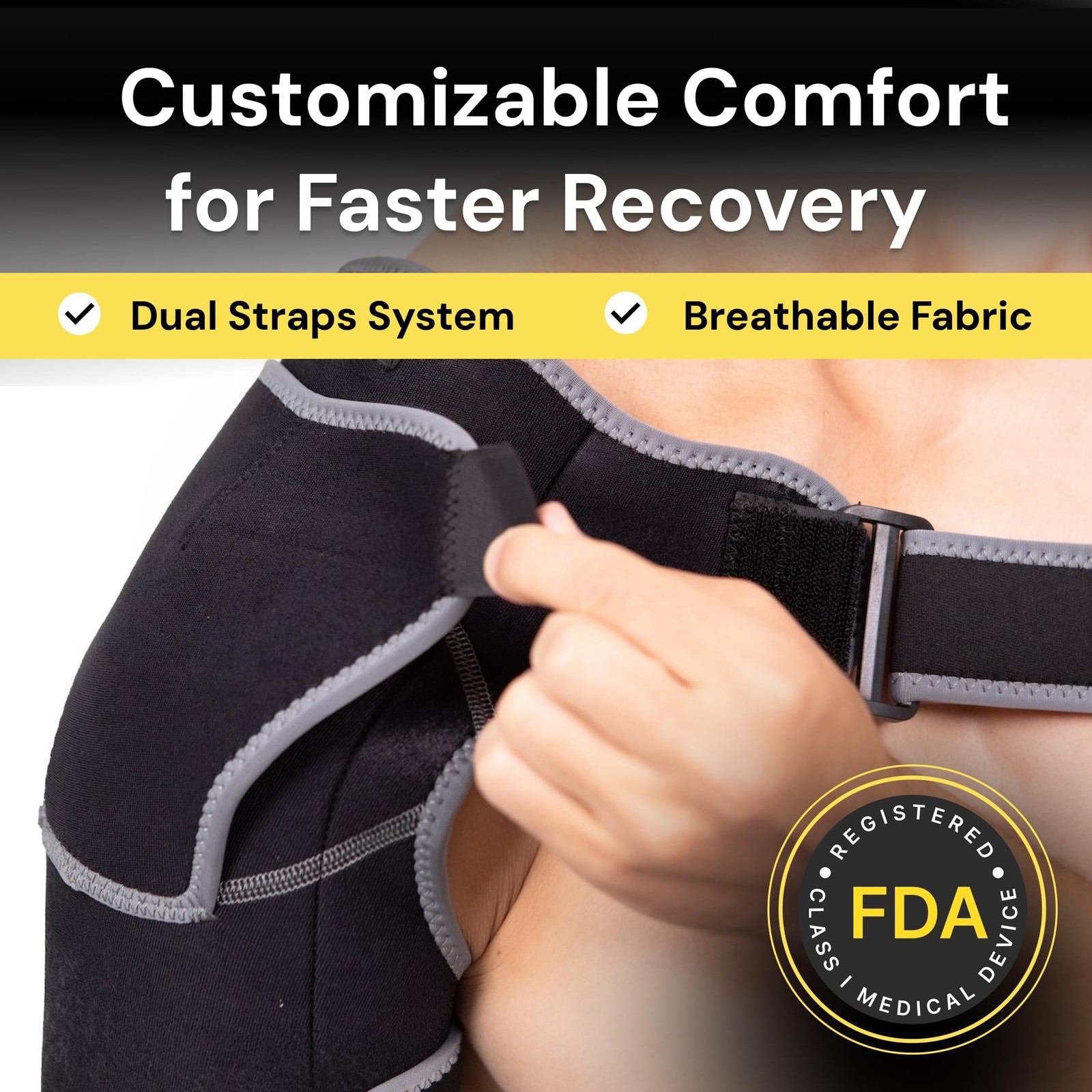Shoulder Brace with Adjustable Support and Ice Pad Pocket for Pain Relief, Ro…
