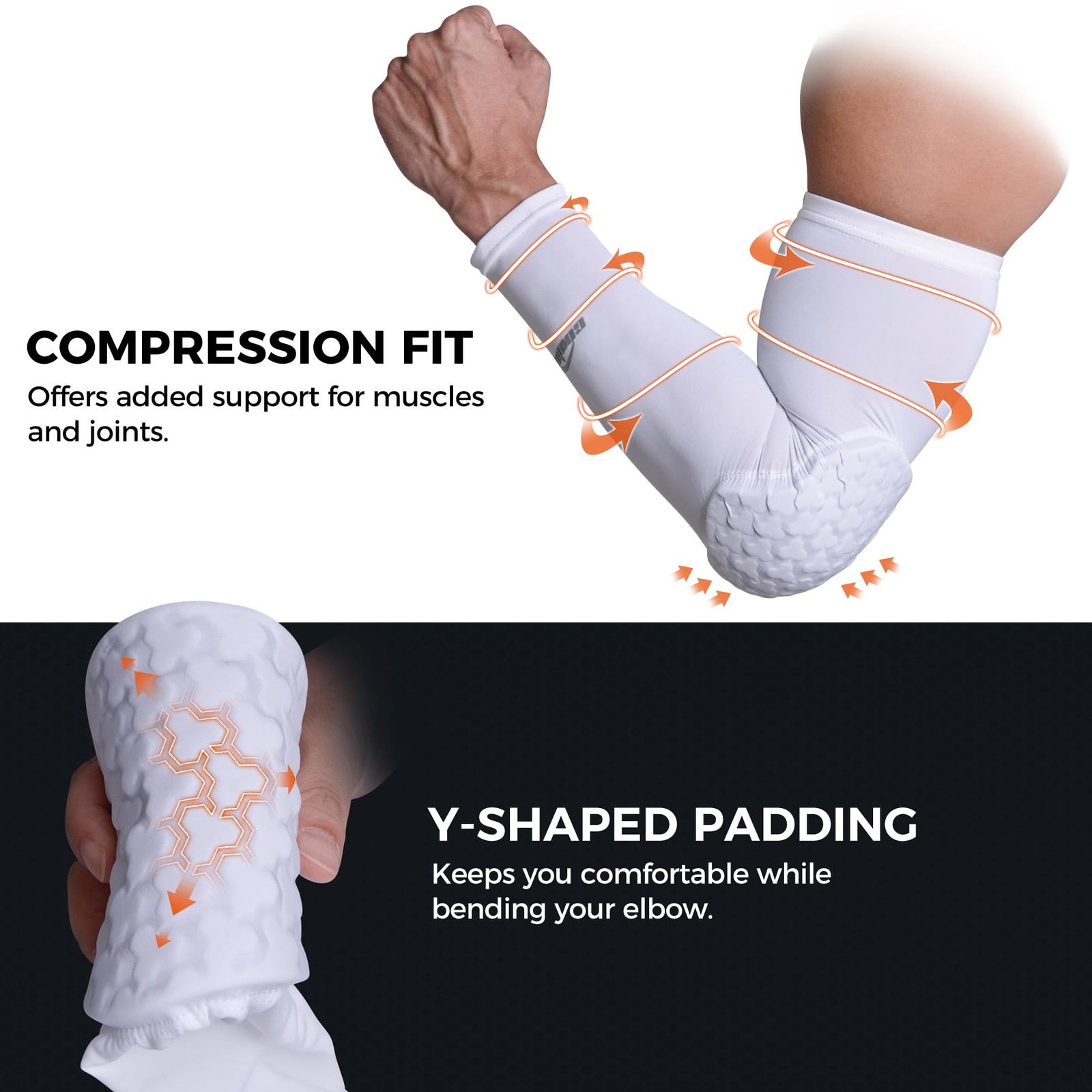 COOLOMG compression arm sleeves with elbow pad for Small, New Black
