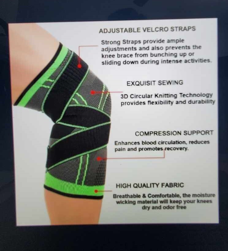 KNEE BRACE-COMPRESSION SLEEVE WITH PATELLA STABILIZER STRAPS, GREEN/ SIZE MEDIUM