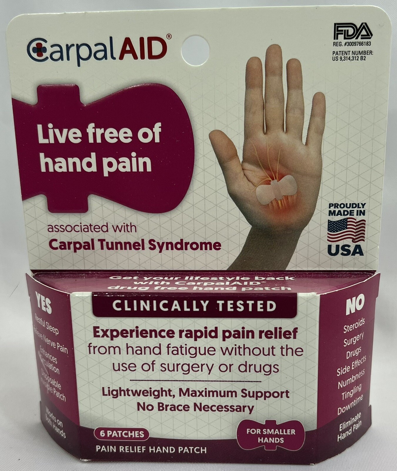 CarpalAID Box of Small 6 Patches for Smaller Hands Aid for Carpal Tunnel Relief