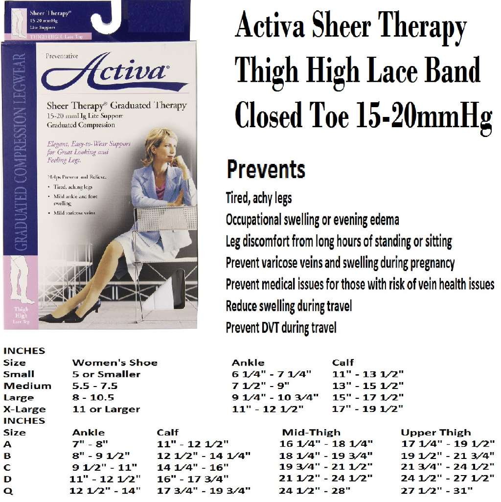 Activa Sheer Therapy Thigh Highs Lace Top 15-20mmHg (Black) Size A