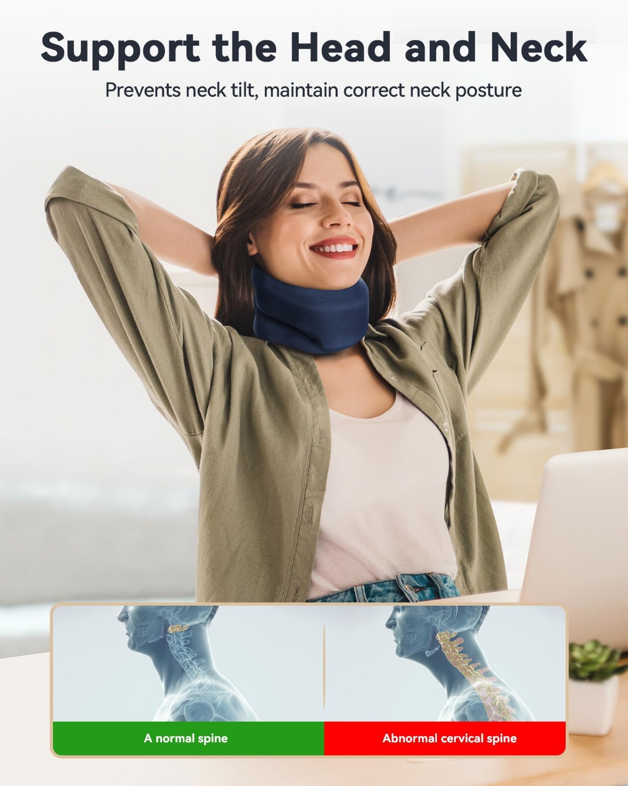 Heated Neck Support Brace – Cervical Collar with Heating Pad, Soft Foam Relief f