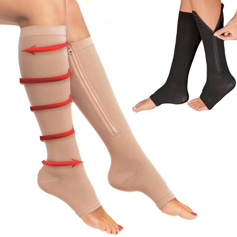 Compression Socks 20-30mmH Open Toe Knee High Leg Support Brace Stocking Sleeves