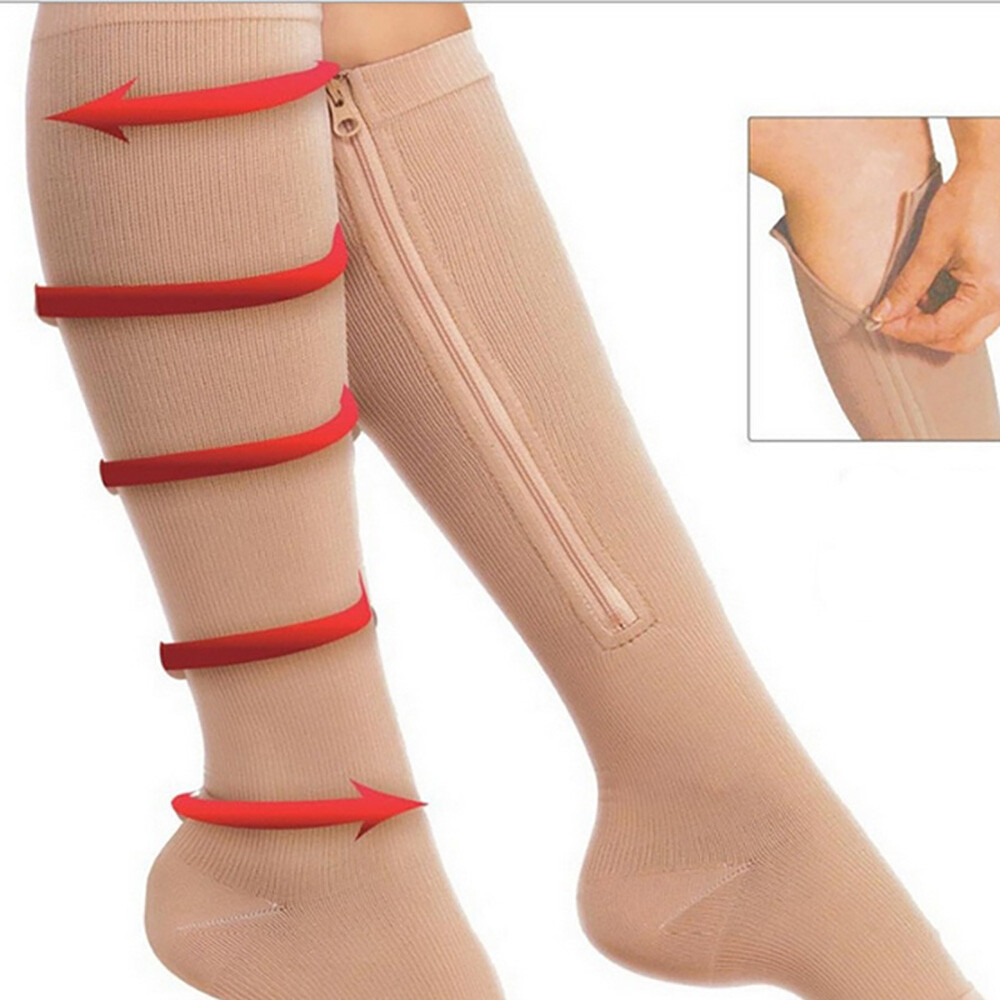 Women Men Open Toe Zipper Compression Socks 20-30mmHg Leg Calf Support Stockings