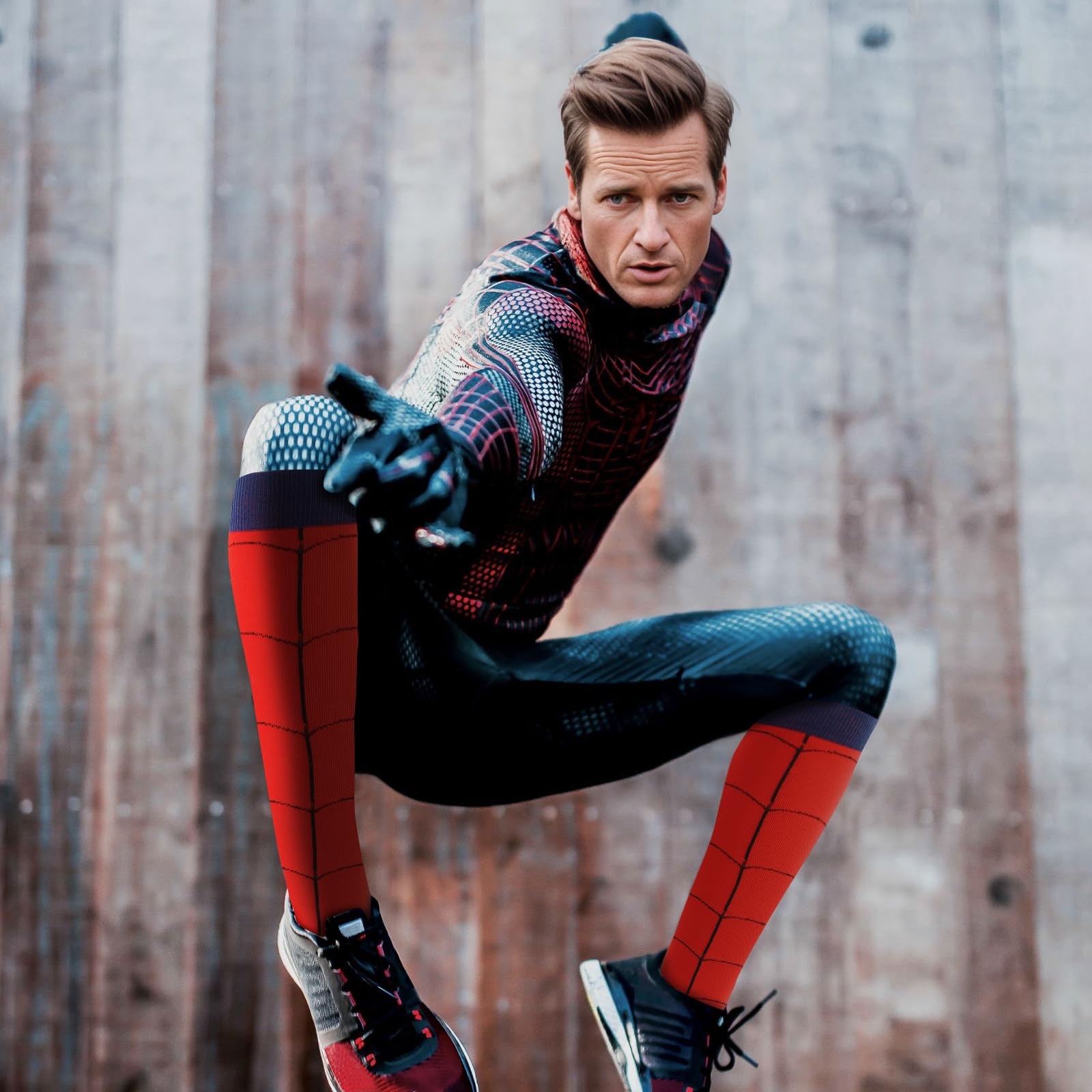 Junely Spiderman Compression Socks Men Knee High Stockings Red