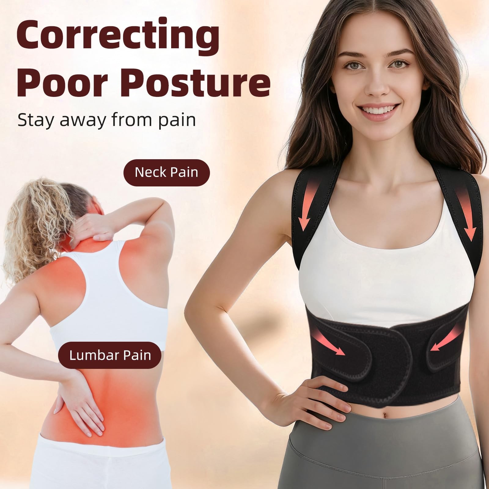 BIHEVN Posture Corrector Back Brace for Men and Women, Small, Black