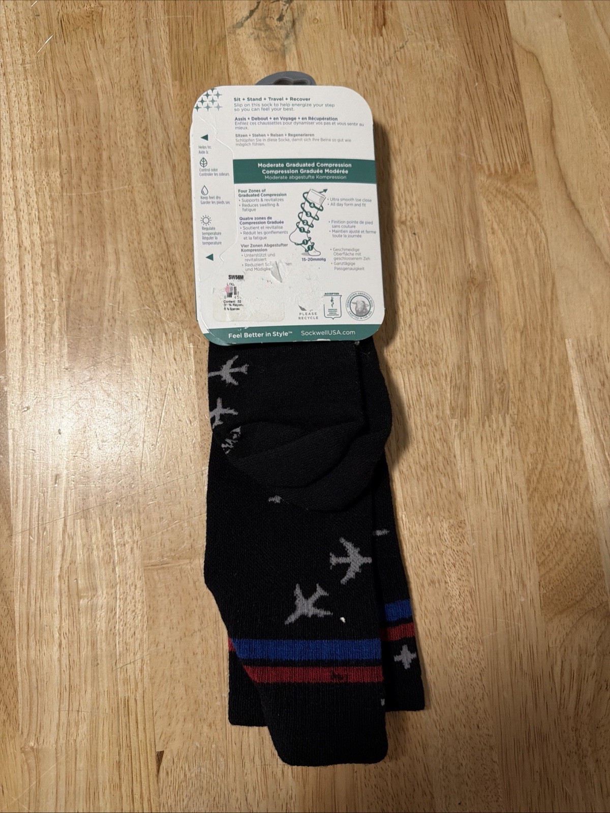 Men’s In Flight Moderate Graduated Compression Sock, Black – L/XL