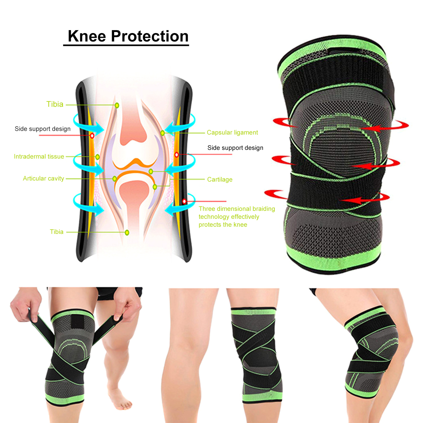 1PCS Adjustable Knee Support Knee C-ompression Sleeve Double S3M3