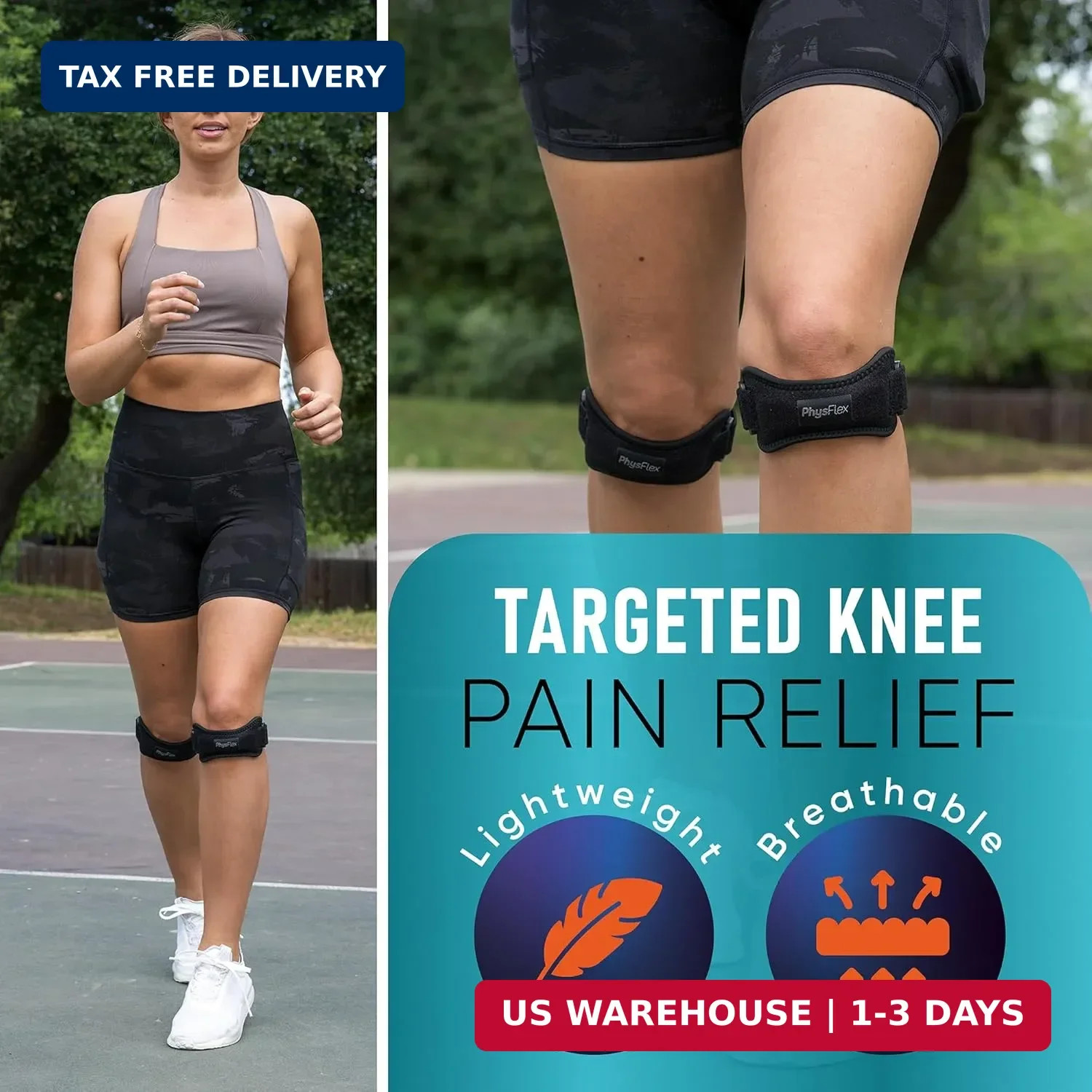 PhysFlex 2 Pack Patellar Tendon Support Strap – Knee Brace for Pain Relief, Pate