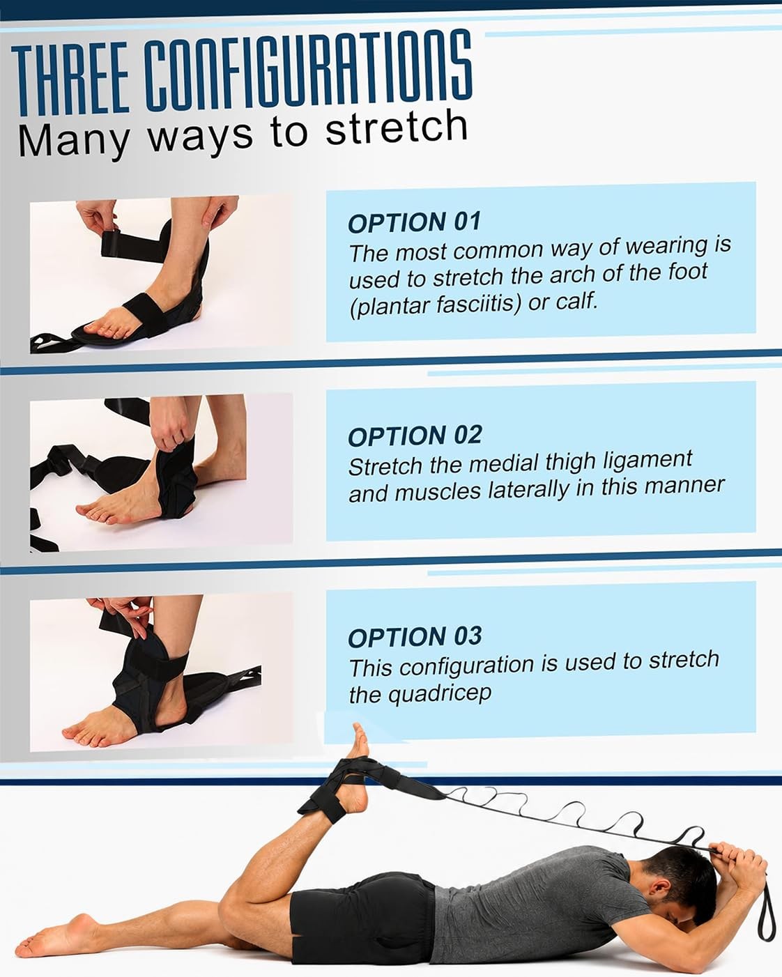 JUNWING Plantar Fasciitis Stretch Strap with Foot Loop, Calf Stretcher for Ac…