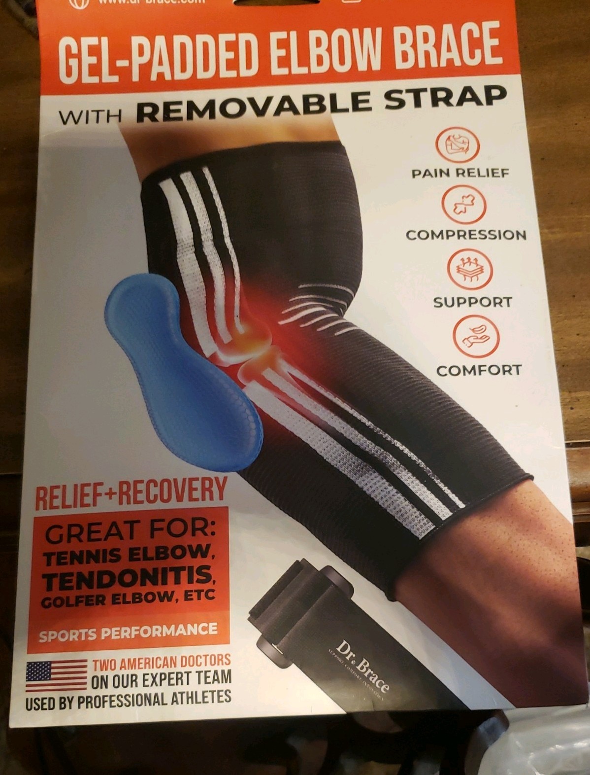 DR. BRACE Gel Padded Elbow Brace w/Removable Strap Compression Pain Relief Large
