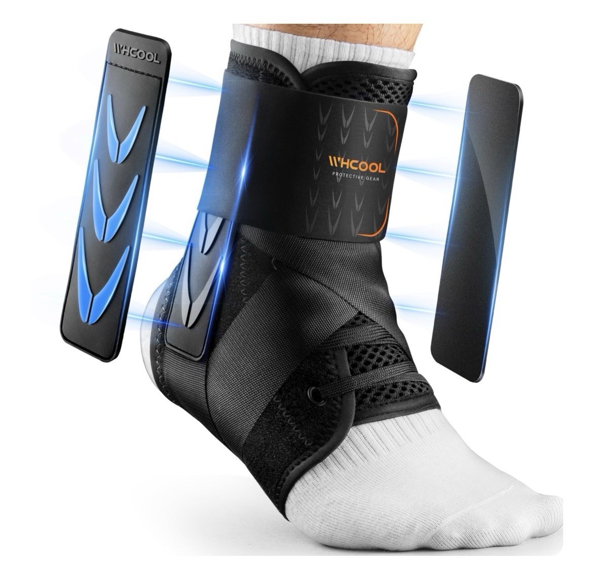 WHCOOL Slim-Fit Ankle Brace, Auto-Shaped Support Pads, Air Fabric, M (12″-13″)