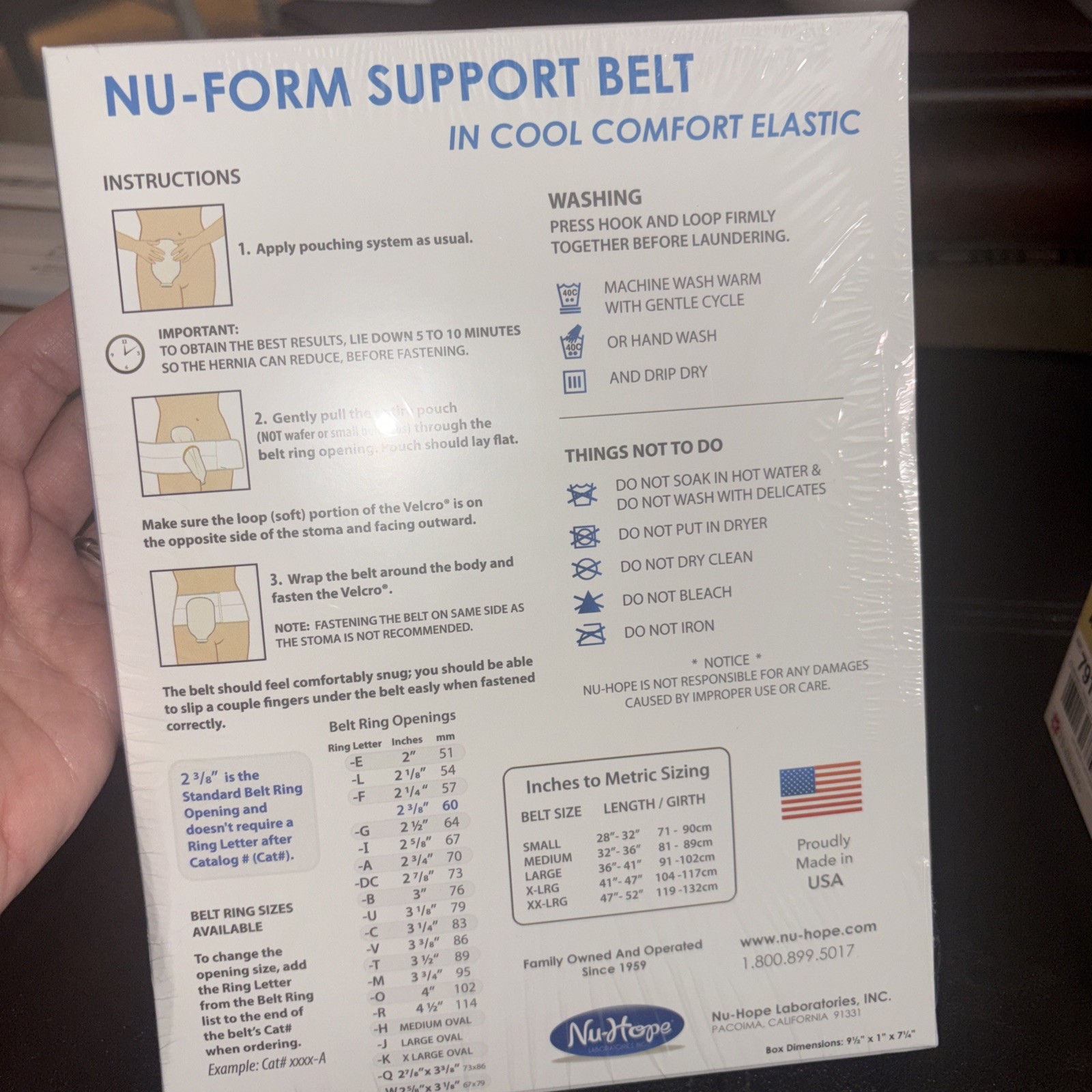 NU-FORM SUPPORT BELT 6442-A 7 in left Large White Cool Comfort Exp 2030