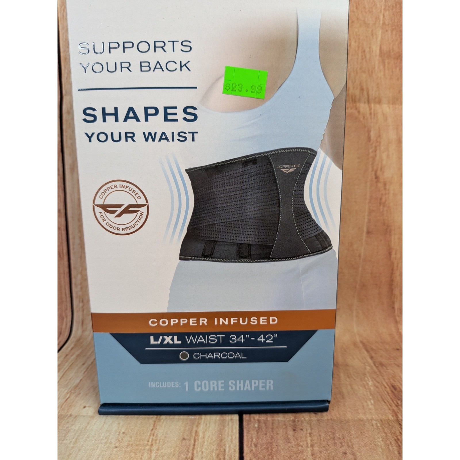 Copper Fit Core Shaper Back Support Waist Trainer Charcoal L/XL