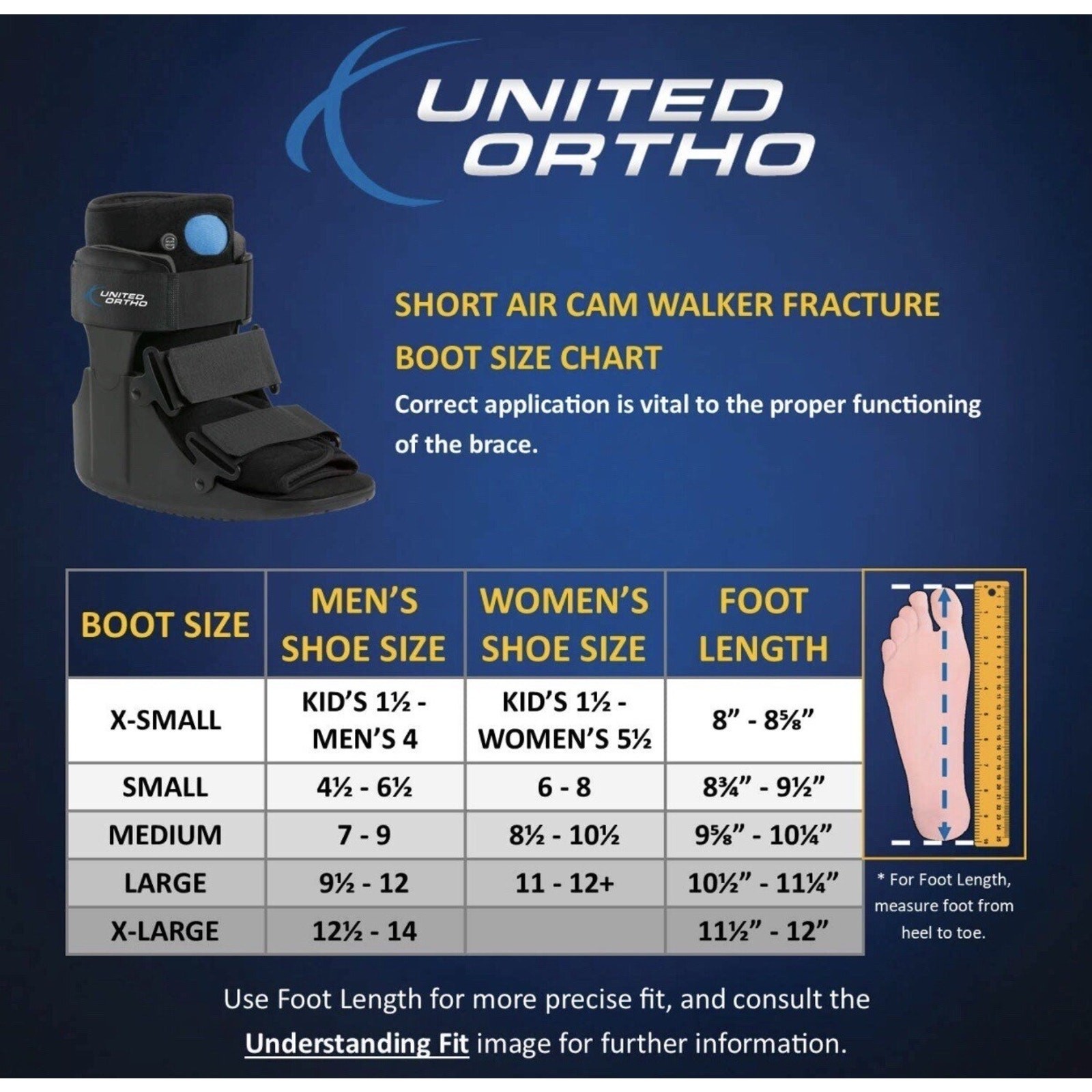 UNITED ORTHO Short Air Cam Walker Fracture Boot Black Medium MD *READ