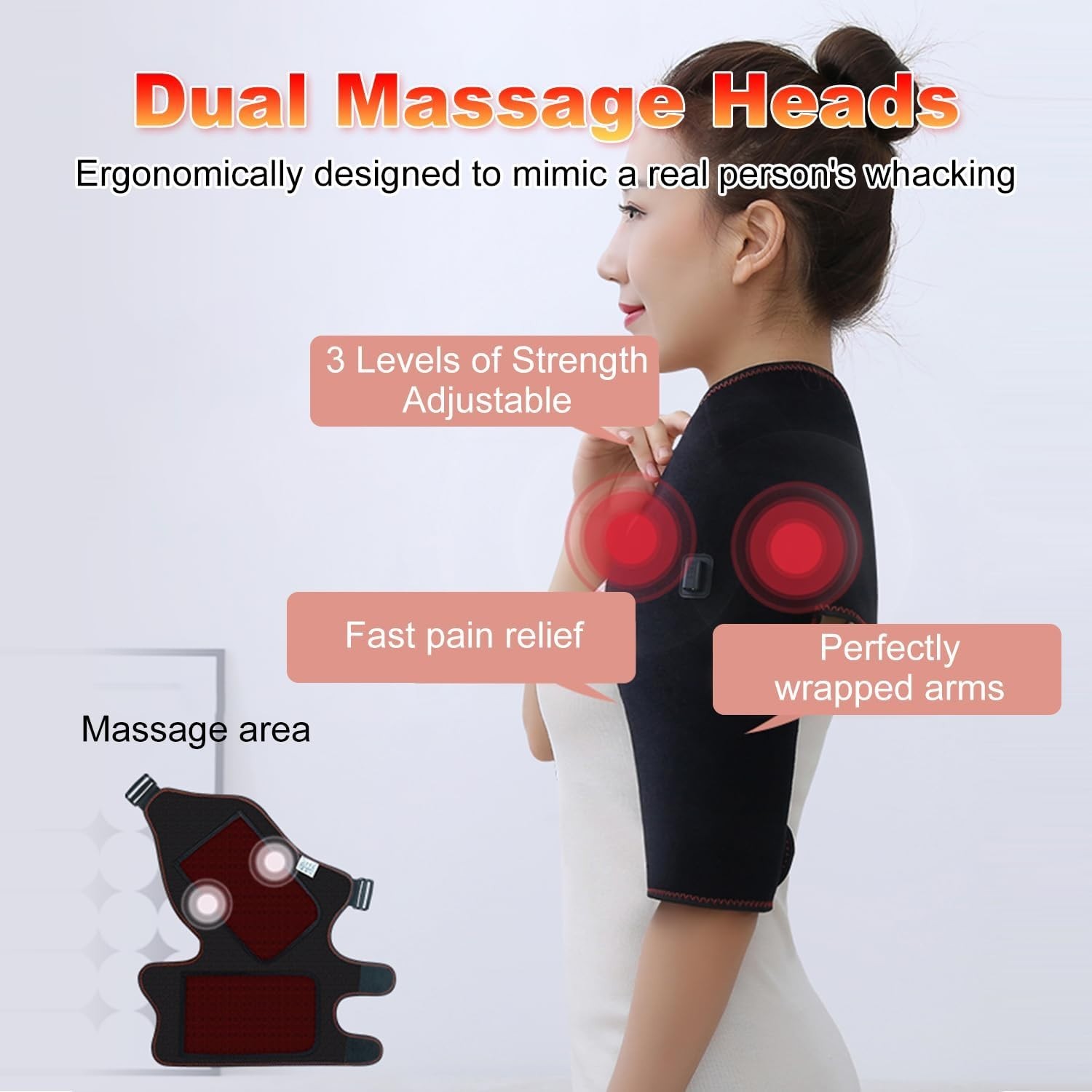 Cordless Portable Shoulder Heating Pad & Massager, Heating Vibration Shoulder