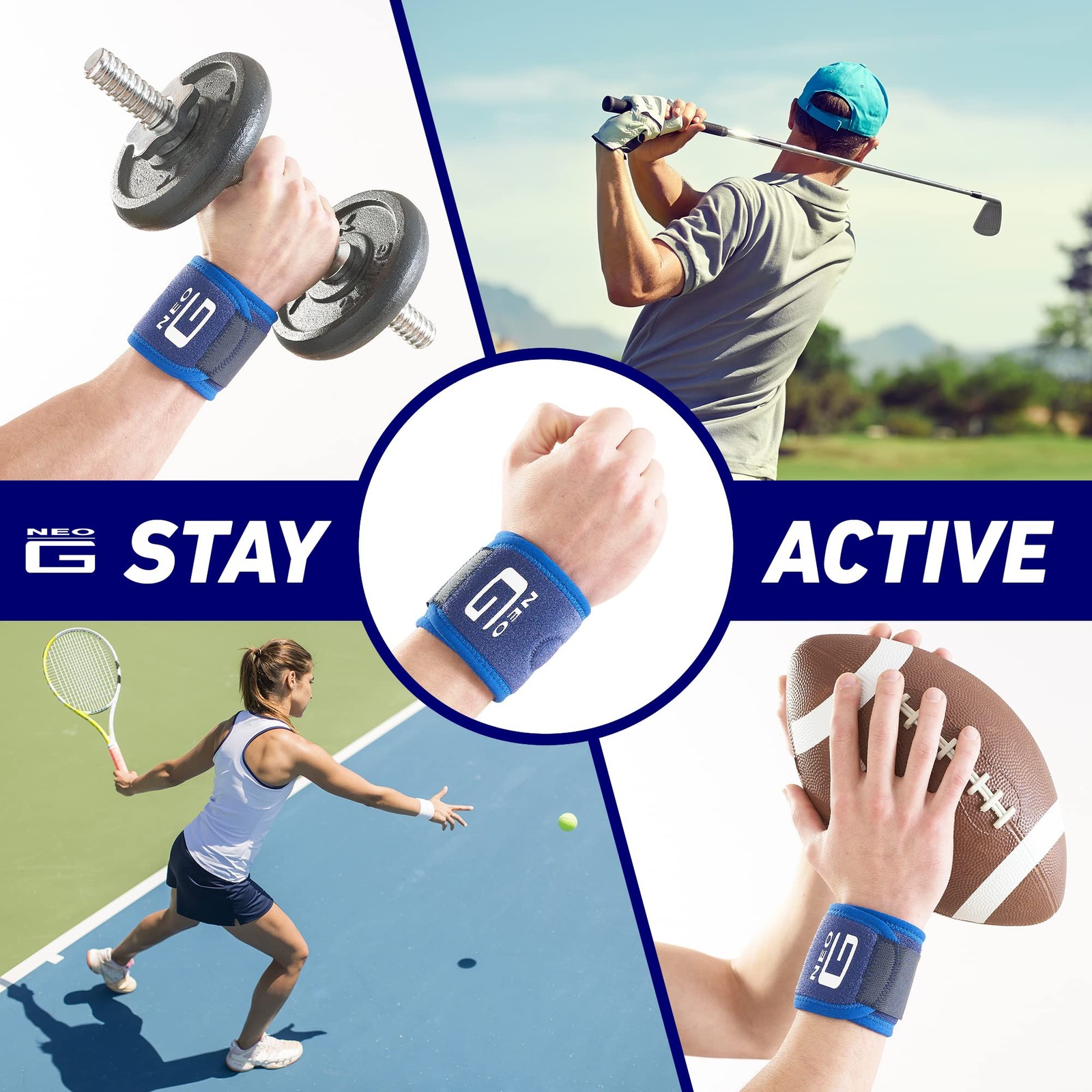 Neo-G Wrist Band – Support For Joint Pain, Arthritis, Sprains, One Size, Blue