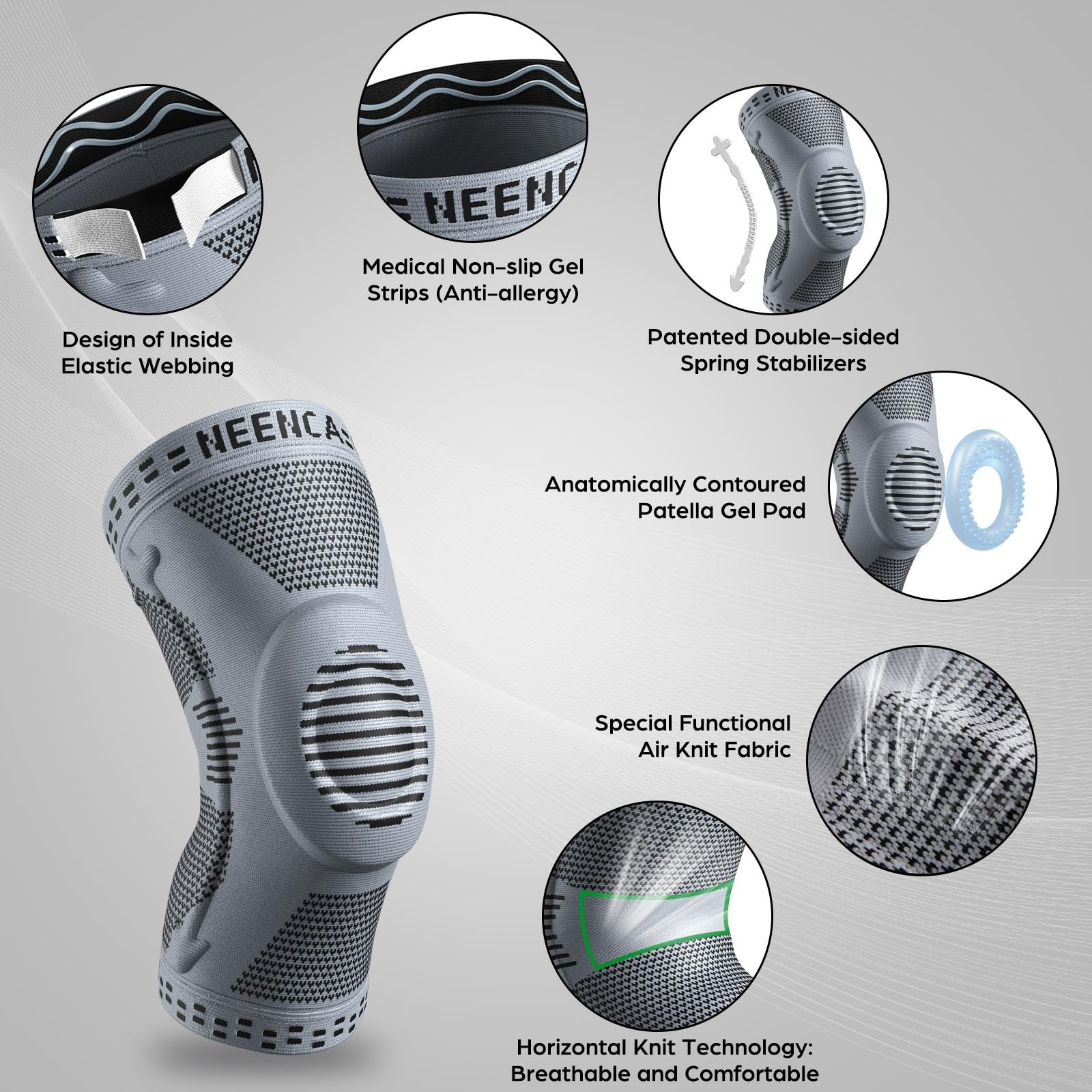 Knee Brace for Pain Relief, Medical Support with Patella Pad & Stabilizers, Comp