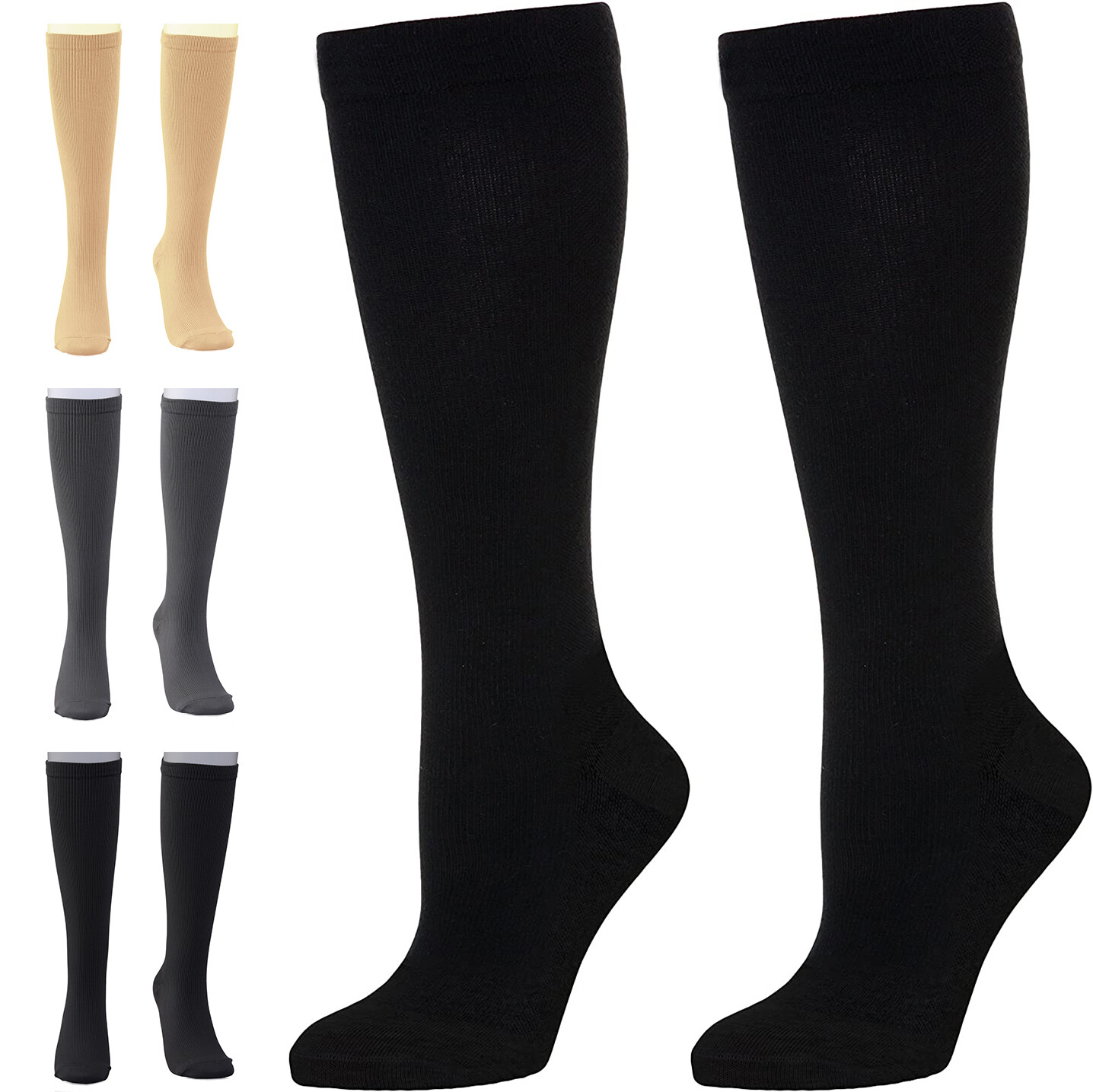 Compression Socks Support Edema Varicose Veins Anti-Fatigue Flight Travel Shin