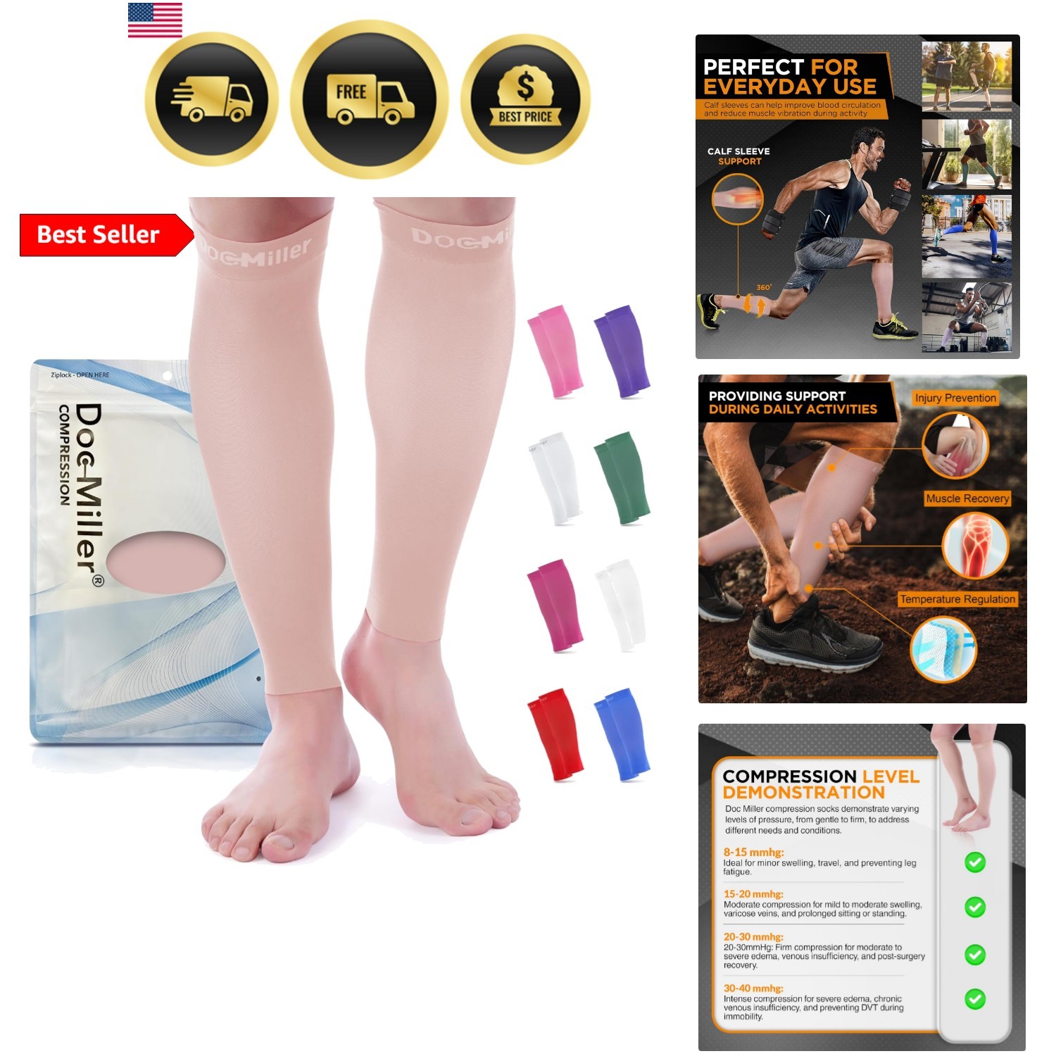 Compression Calf Sleeve for Men & Women, Medical Grade, 15-20mmHg Graduated …