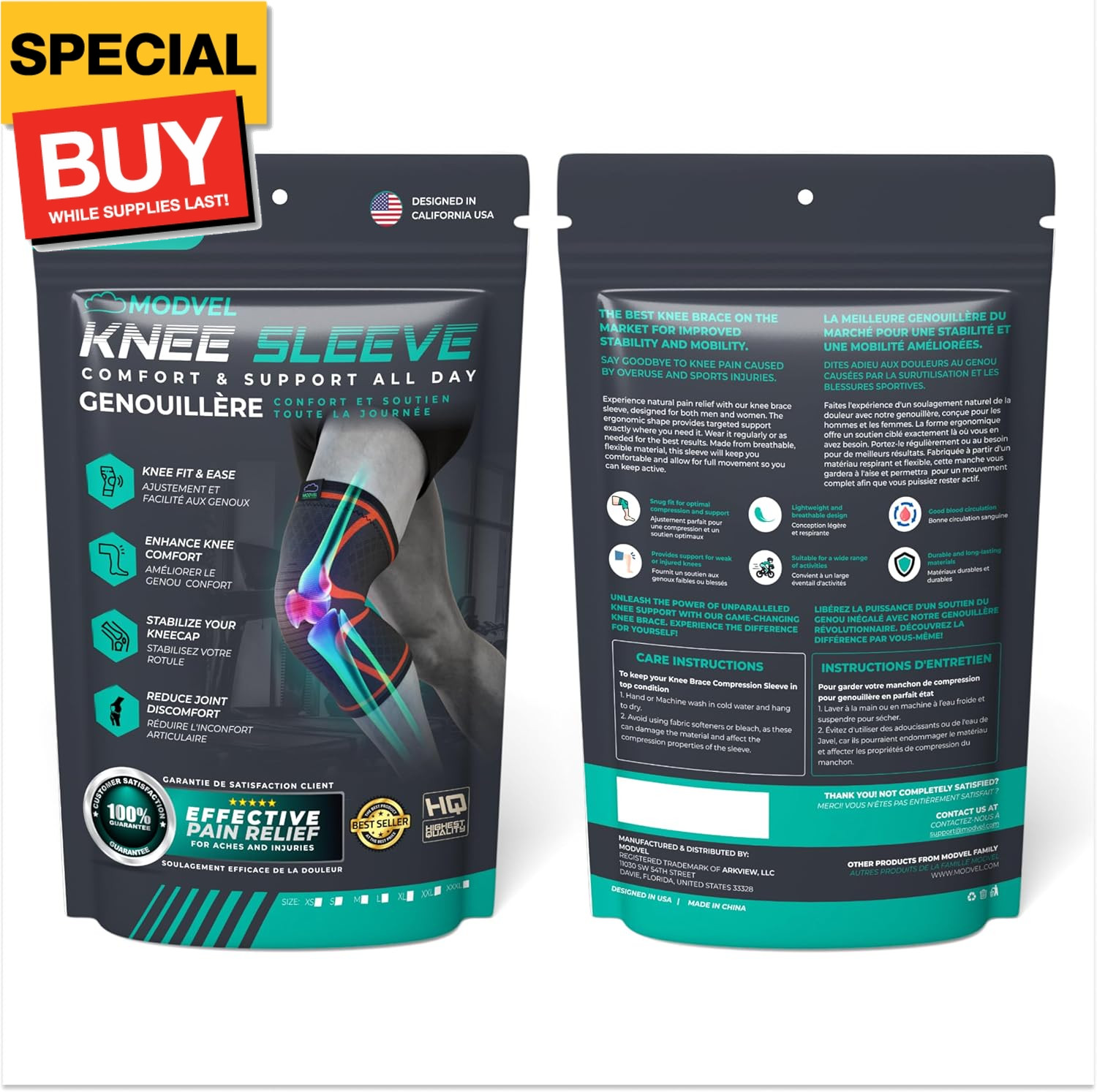 Compression Knee Brace for Women & Men, 2-Pack Knee Brace for Running Knee Pain,