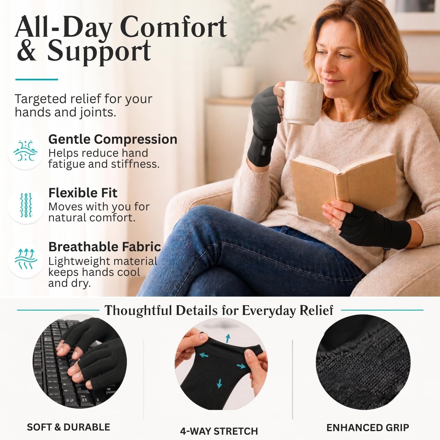 Durable Thermal Compression Gloves for Arthritis – Open Fingers, Comfortable Fit
