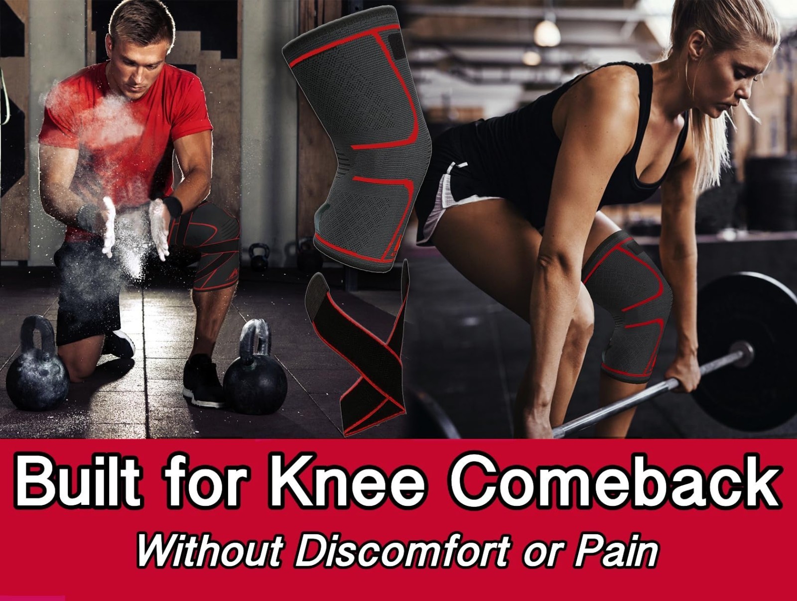 Knee Brace Compression Sleeve with Adjustable Strap for Pain Relief & Support, M