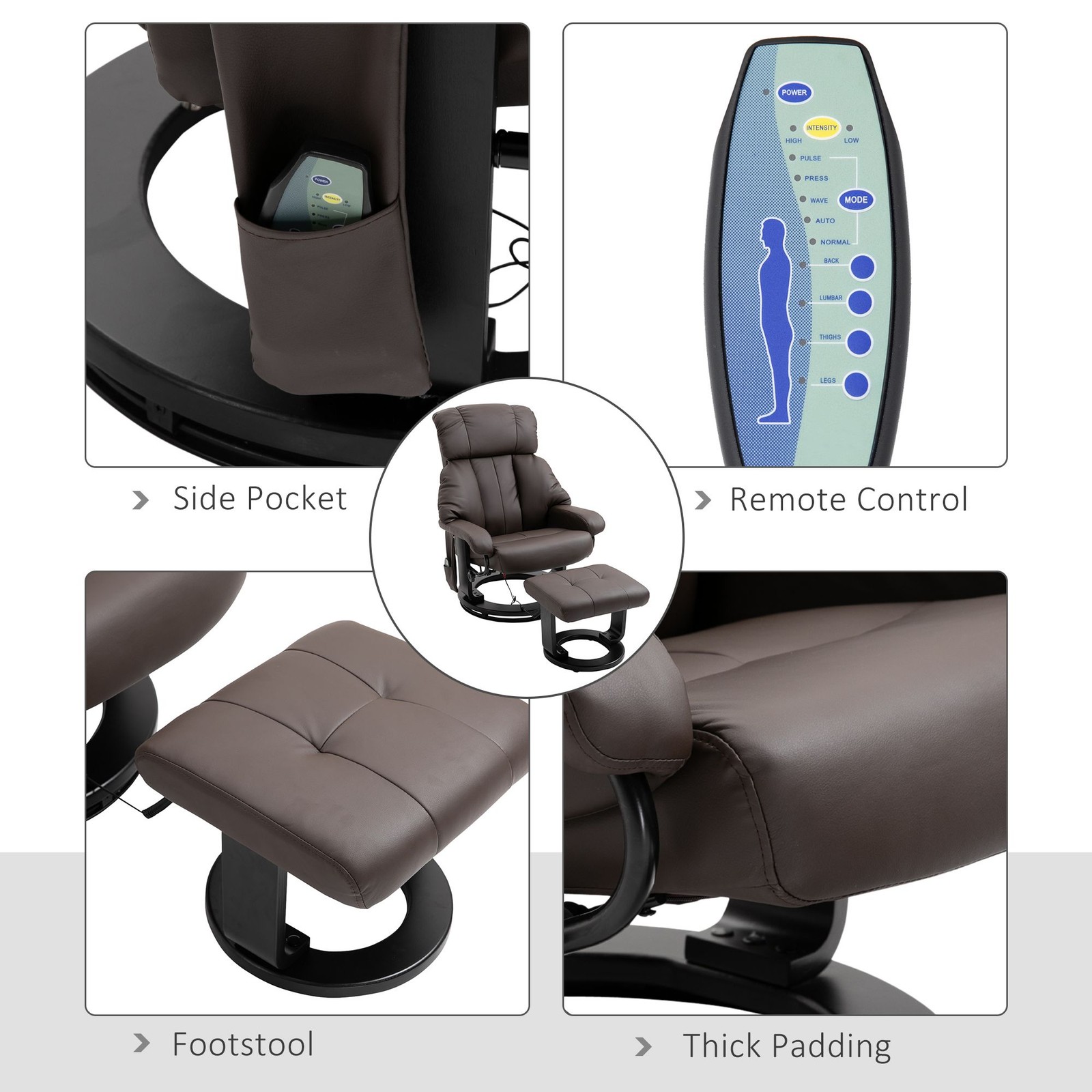 Massage Recliner Chair with Ottoman, 360° Swivel, 10 – Point Vibration, Remote
