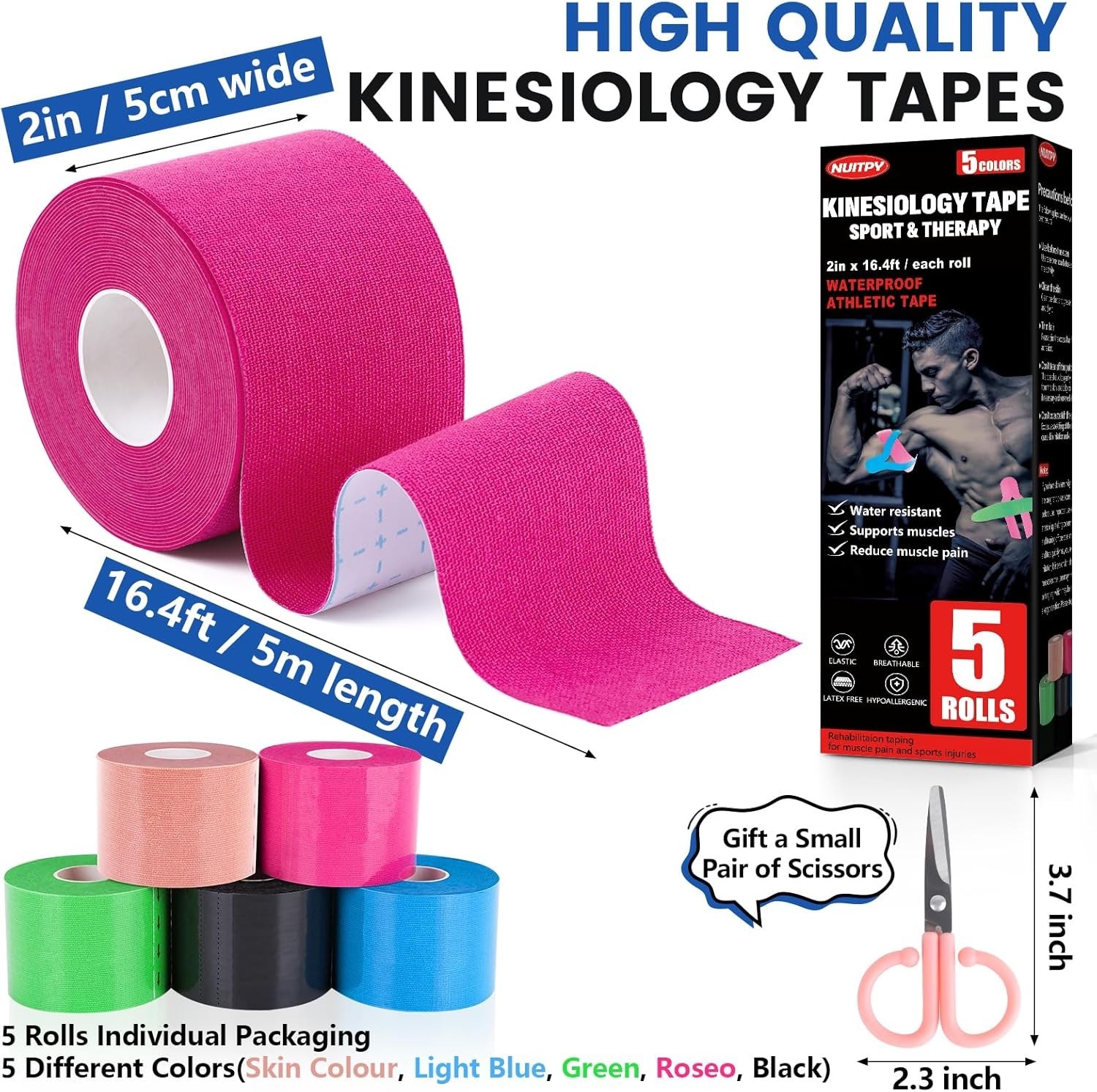 5 Roll Kinesiology Tape Athletic Muscle Support Sport Elastic Physio Therapeutic