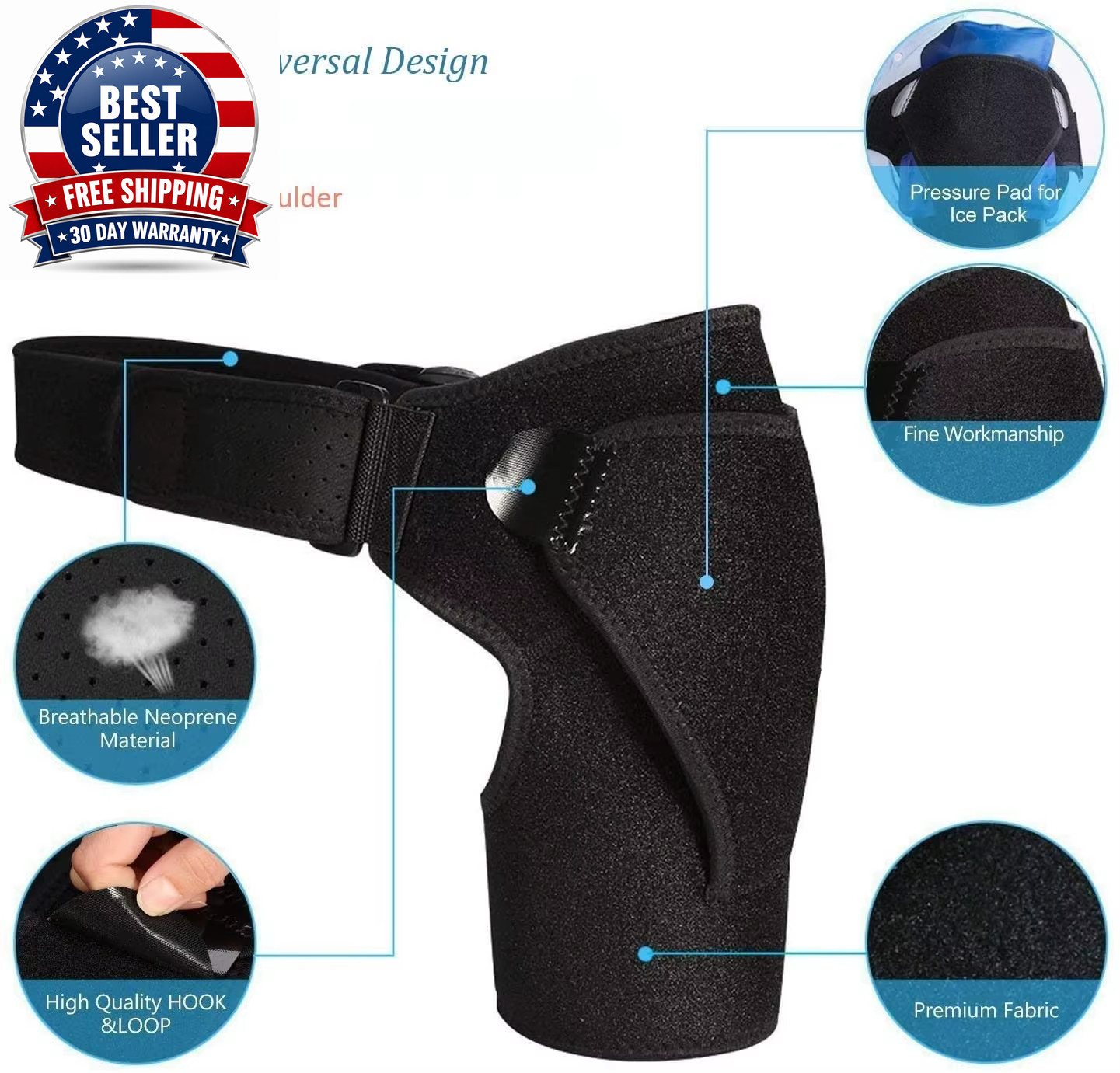 Shoulder Support Brace for Men & Women, Adjustable Shoulder Brace for Torn Rotat