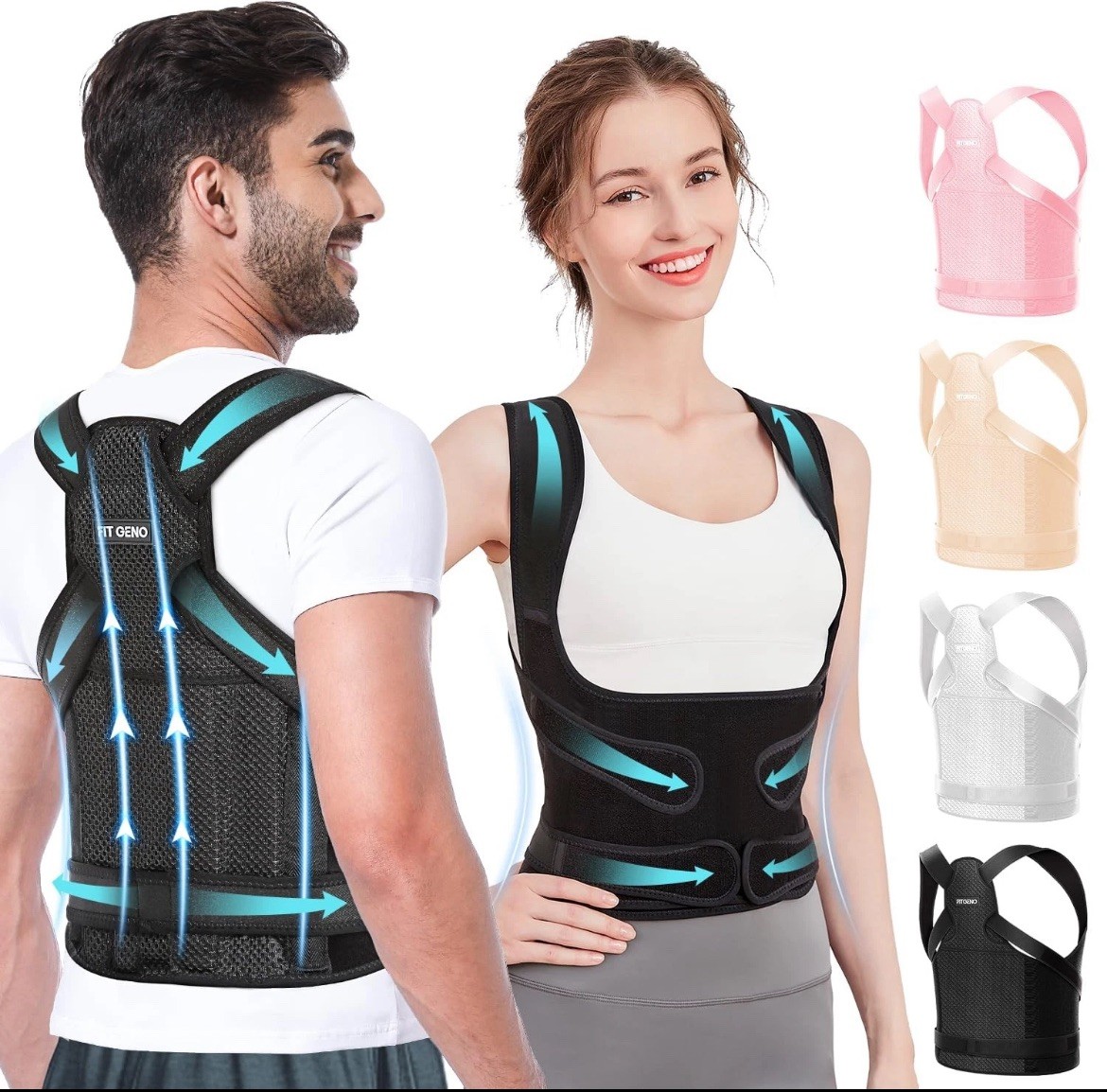 Fit Geno Back Brace Posture Corrector for Women and Men, Shoulder Straightener,