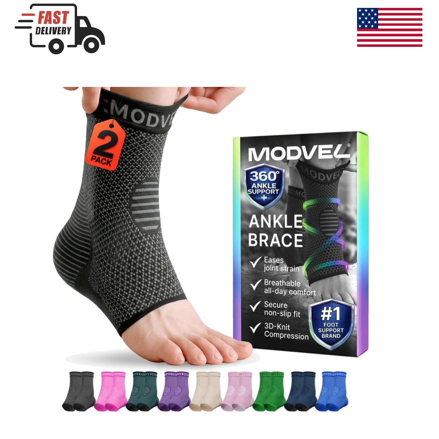 Ankle Brace Compression Sleeve for Recovery – 2-Pack for Men & Women