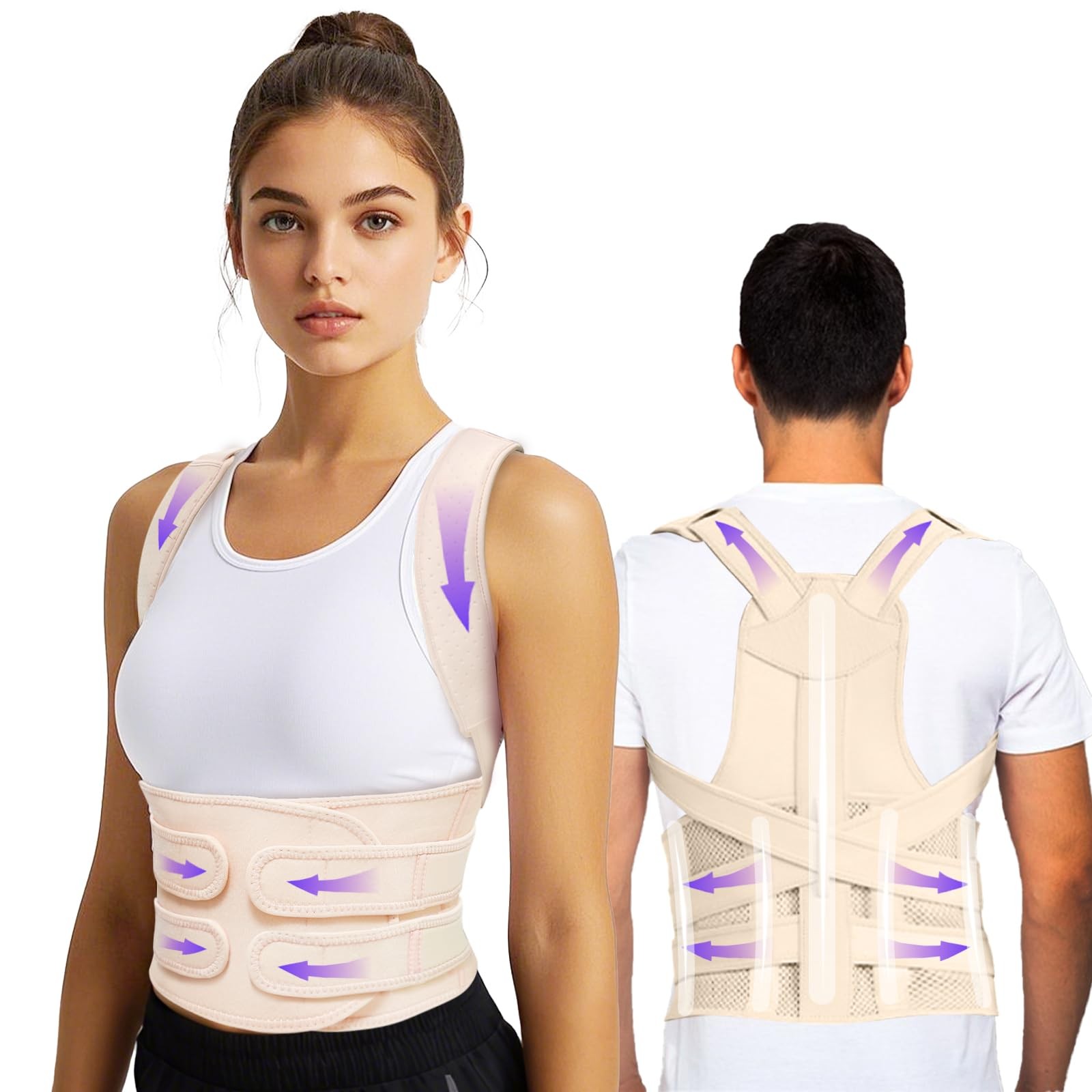 TEE TEA Posture Corrector for Women & Men – Adjustable Back Large, Beige