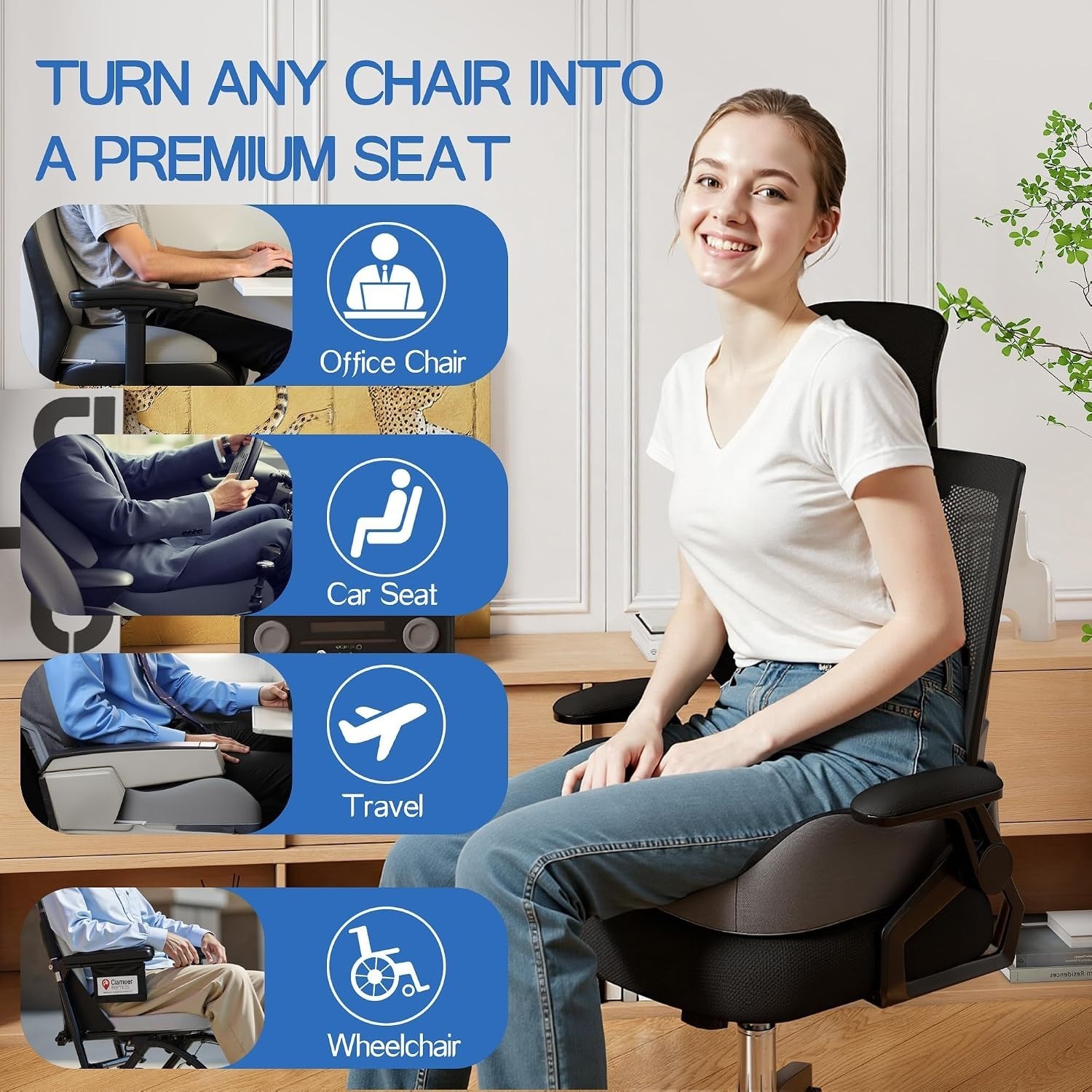 Ergonomic Memory Foam Seat Cushion & Lumbar Support for Sciatica & Back Pain