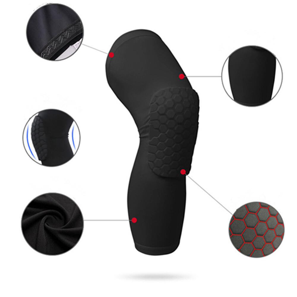 Black Compression Long Sleeve Support Leg Knee Pad Brace Sport Pain Guard 45cm