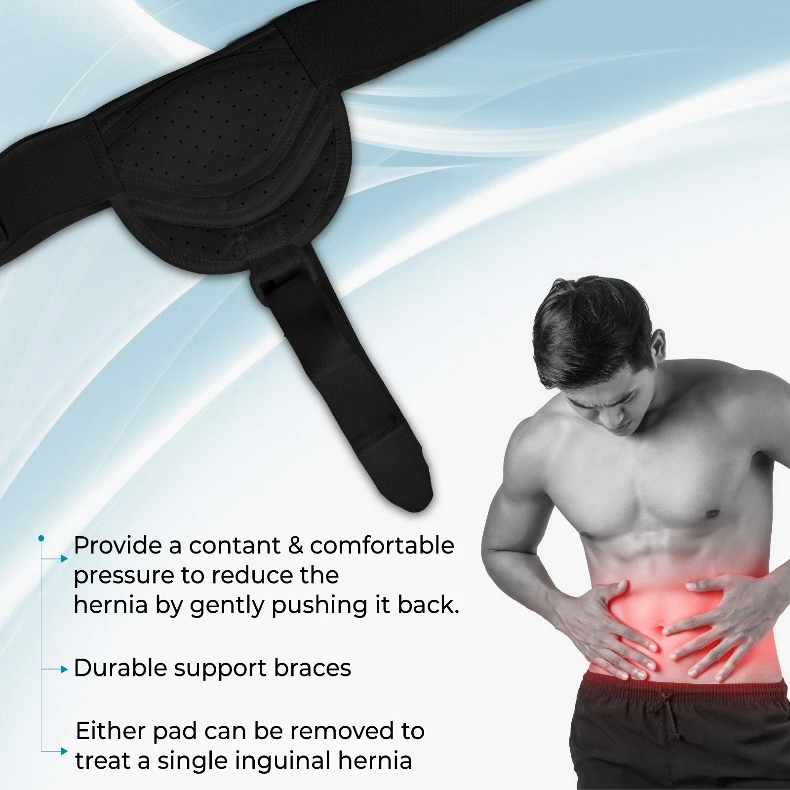 New Comfortable Single Strap Inguinal Hernia Support Belt Truss Brace for Men.