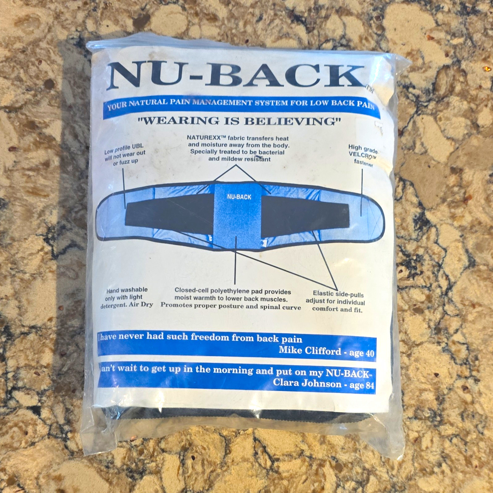 NU-BACK Lumbar Support Belt Back Brace Size M 32-38 Adjustable Black/Blue USA