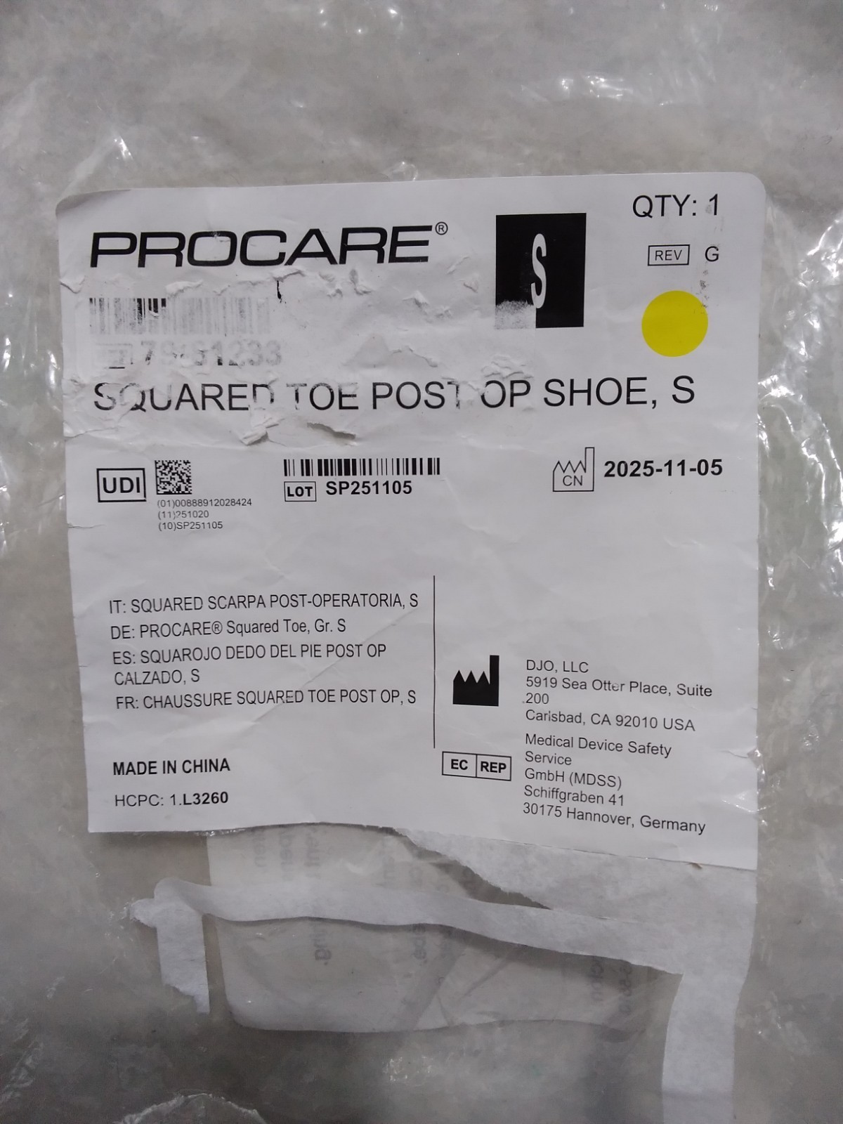 DJO Global 79-81233 Procare Square Toe-Post Operations Shoe, Size Small