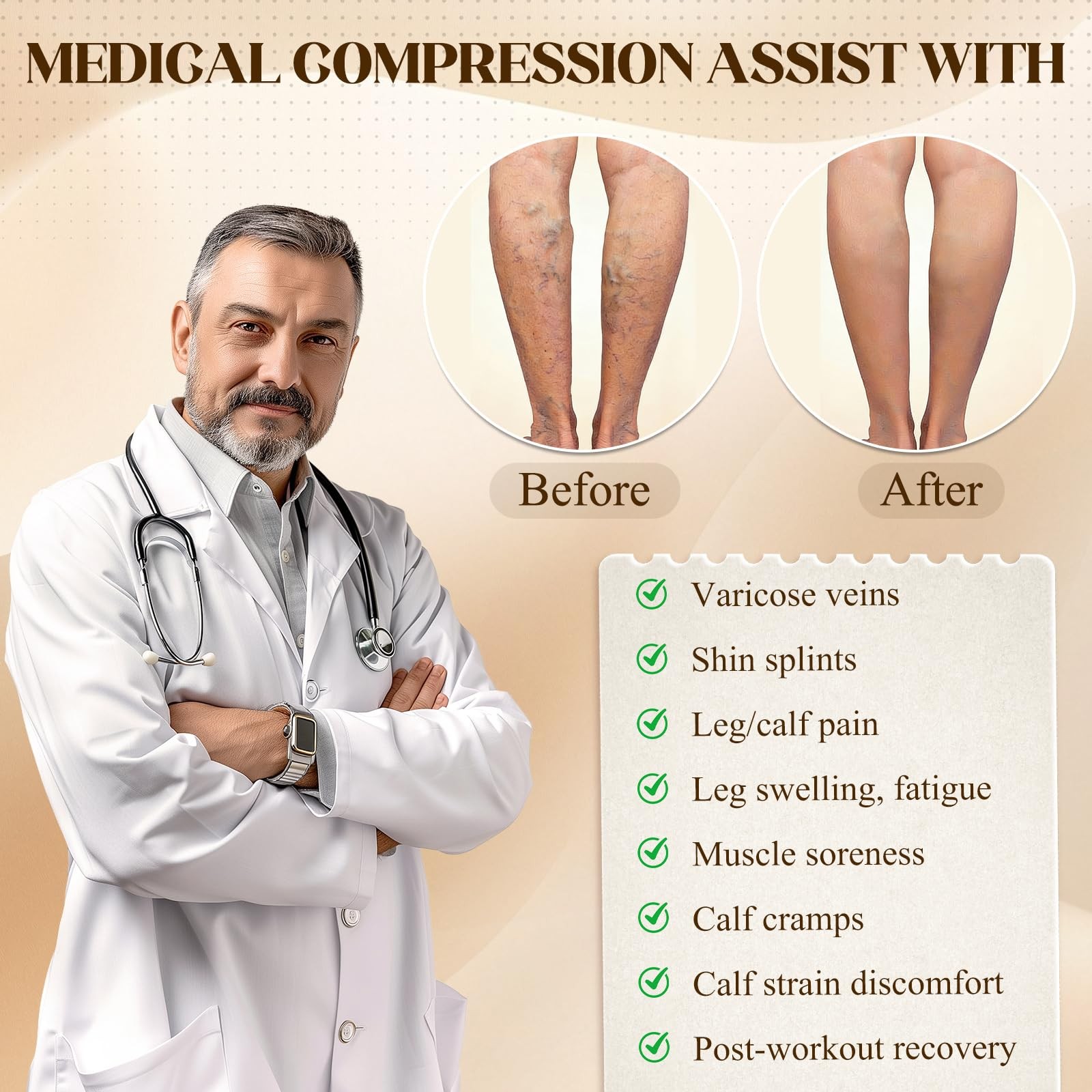 Wegitcs 15-20mmHg Sheer Compression Socks for Women, Medium, Closed Toe/Beige