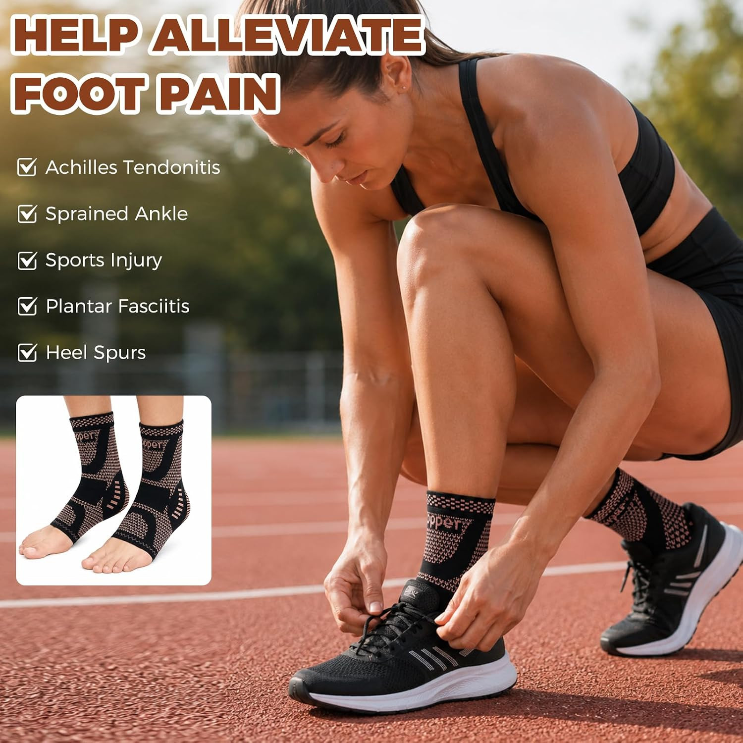 2 Pairs Ankle Compression Sleeve, Copper Ankle Brace Support for Swollen Ankles,