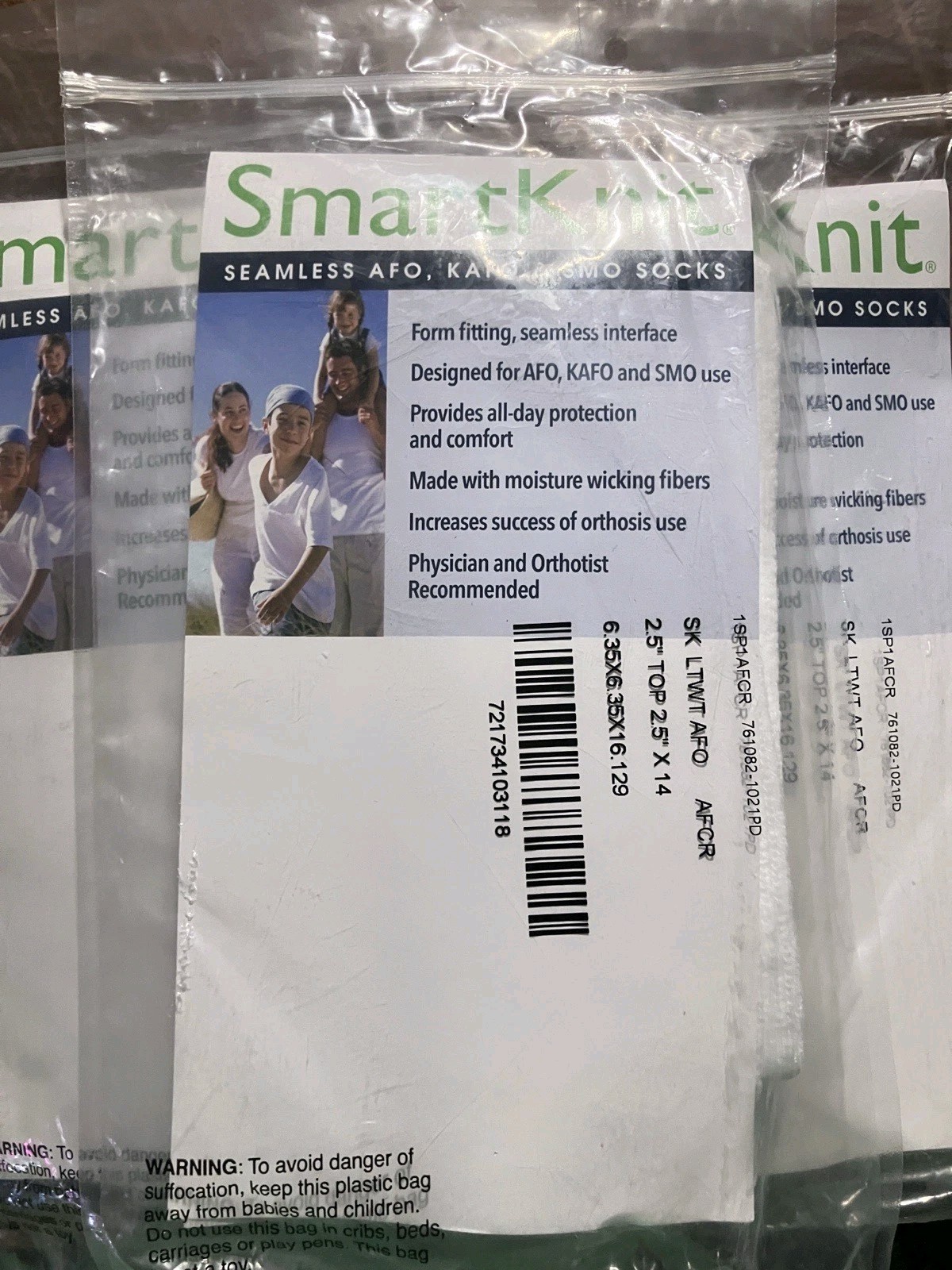 🧦3 Pair Smartknit Socks Child Regular /(Adult Xsmall) White AFO 2.5” X 14”