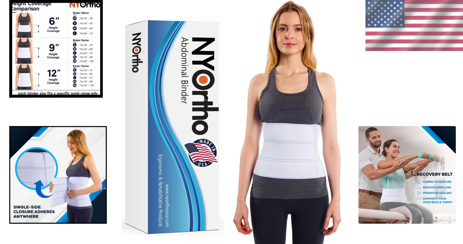 Breathable 3 Panel Waist Support – Adjustable Abdominal Binder for Men and Women