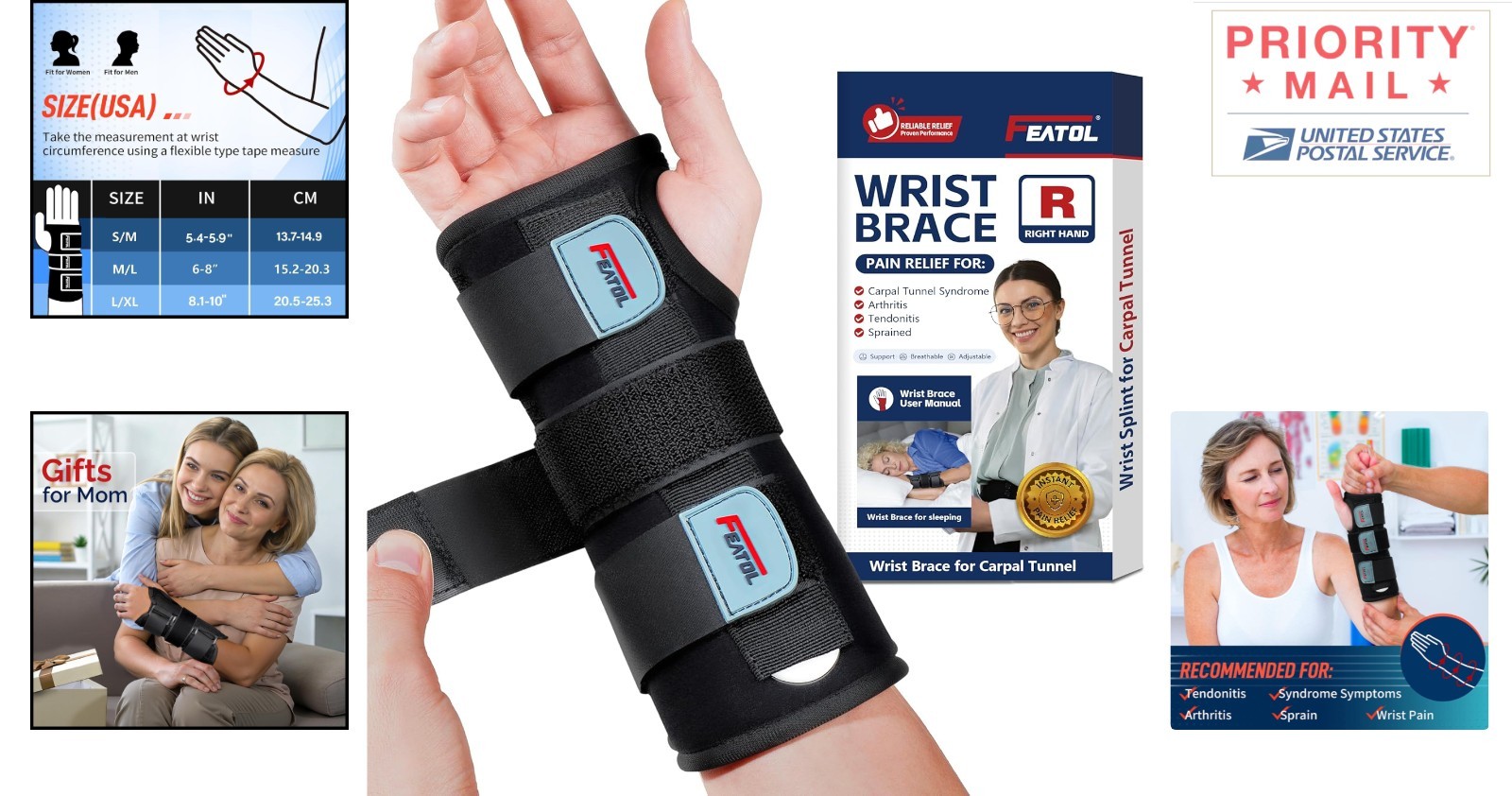 Adjustable Wrist Brace for Carpal Tunnel Syndrome Right Hand Large/X-Large Su…