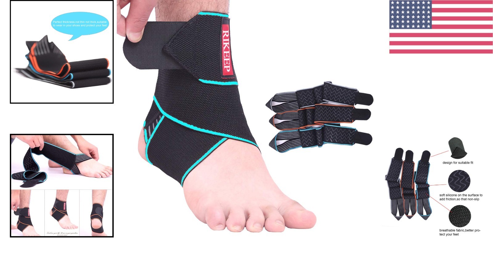 Lightweight Breathable Ankle Brace with Adjustable Compression Wrap for Comfort