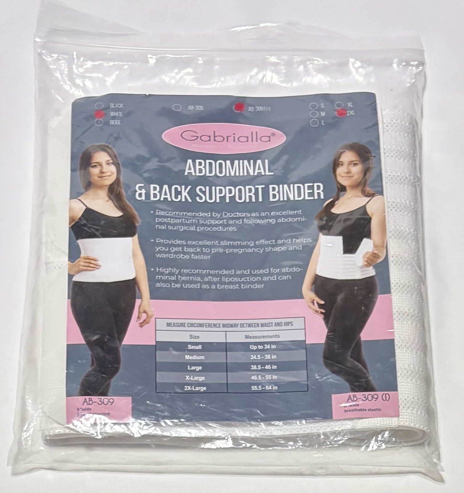 Gabrialla Abdominal & Back Support Binder, Breathable Elastic AB-309(i) Size XXL