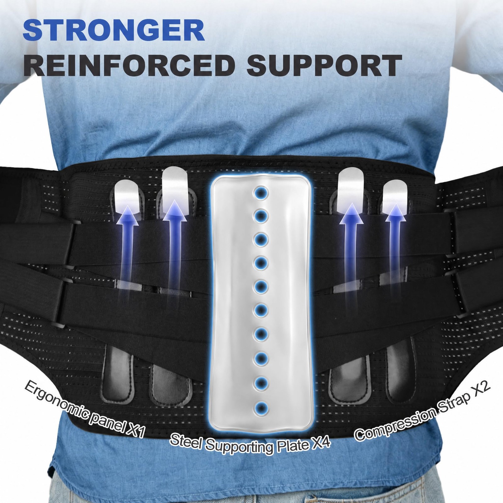 OALKRUY Back Brace, Adjustable Lumbar Support Belt for Men and Large, Black