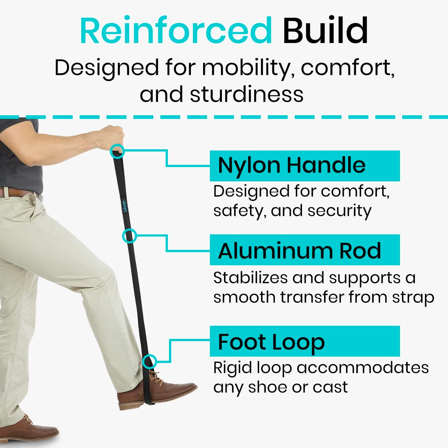 Leg Lifter Strap (44 Inch) – Rigid Foot Loop, Hand Grip for Adult, Senior, Elder