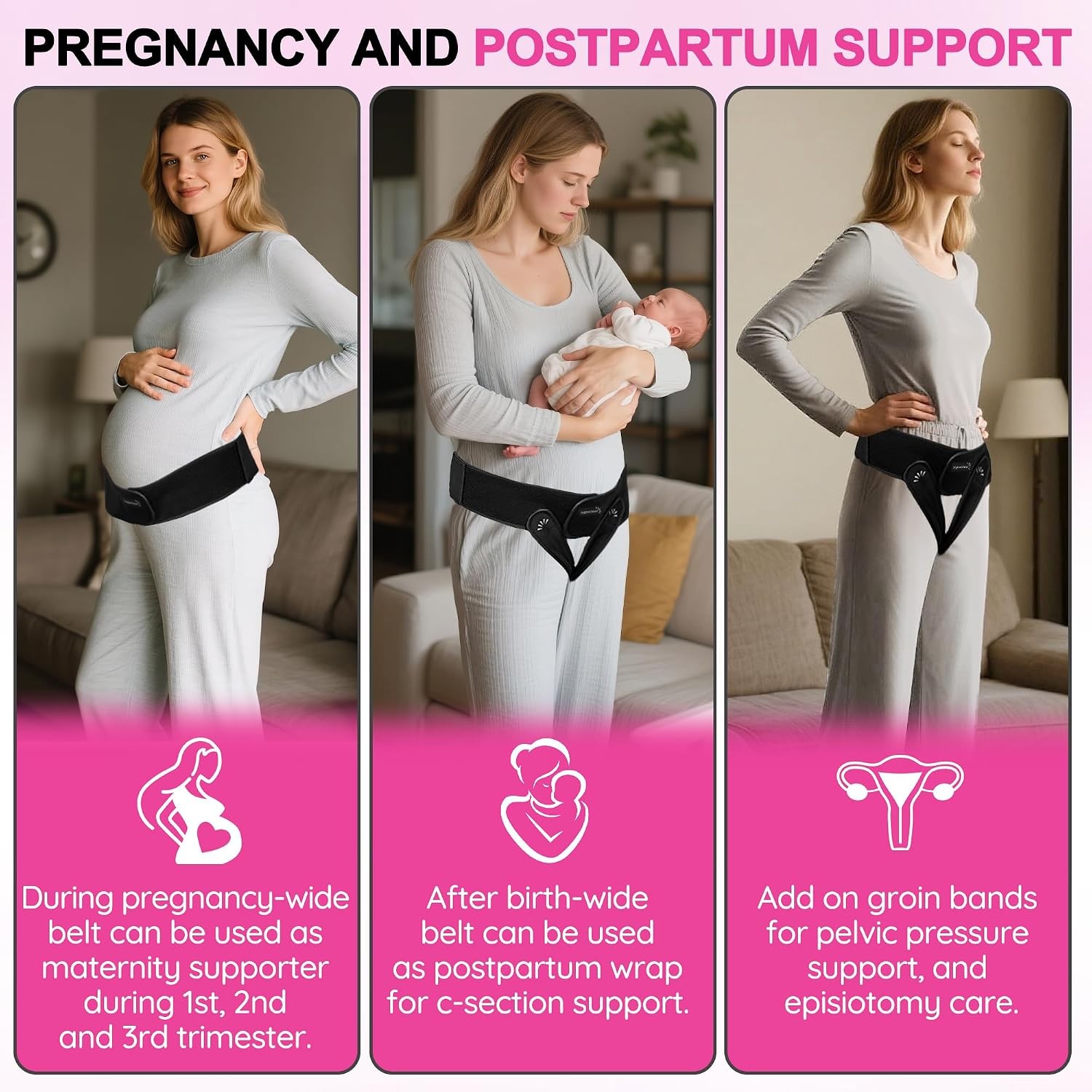Adjustable Pregnancy Maternity Belt Pelvic Support Hip Relief Black Small Medium
