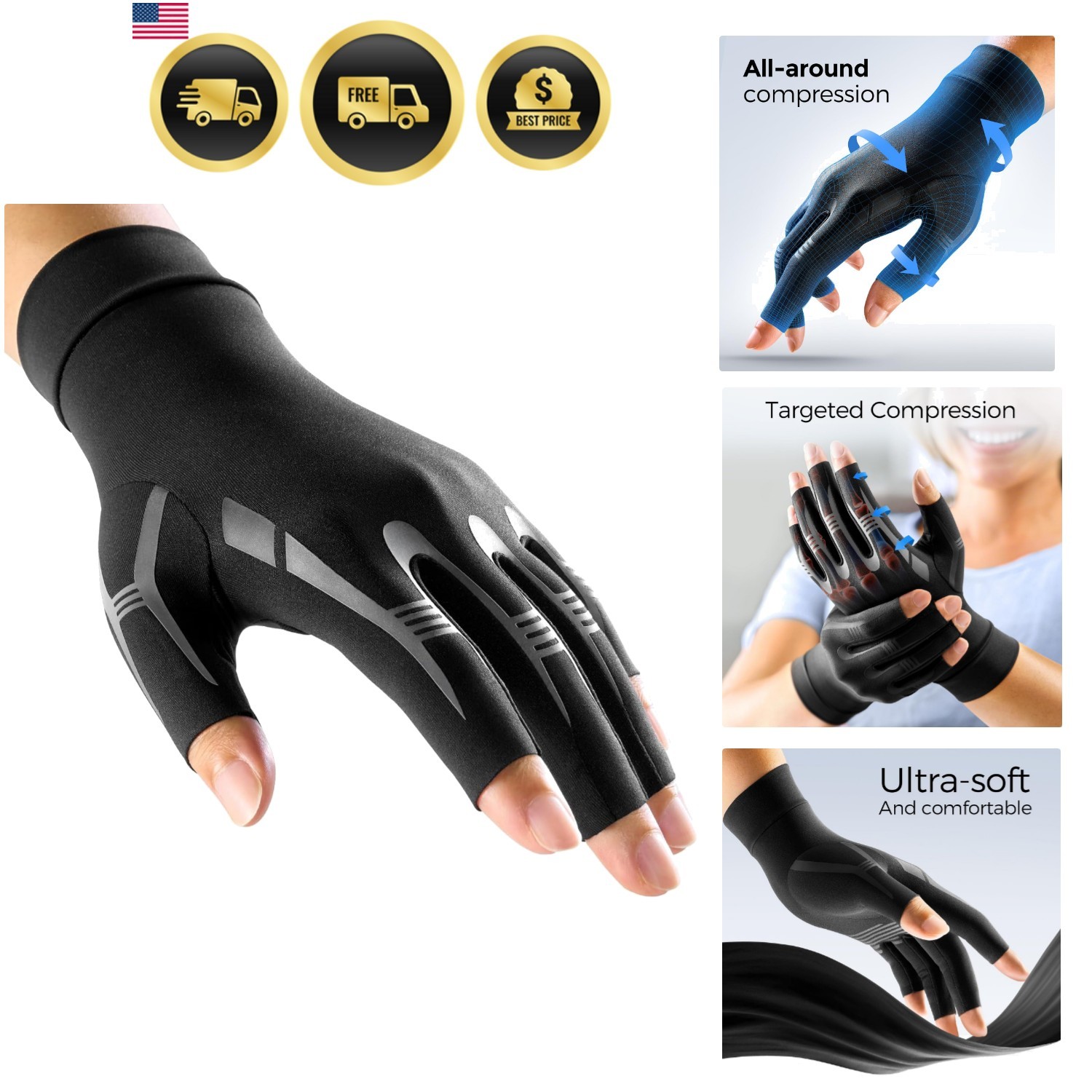 All-Around Compression Arthritis Gloves for Women for Pain, Carpal Tunnel Rel…
